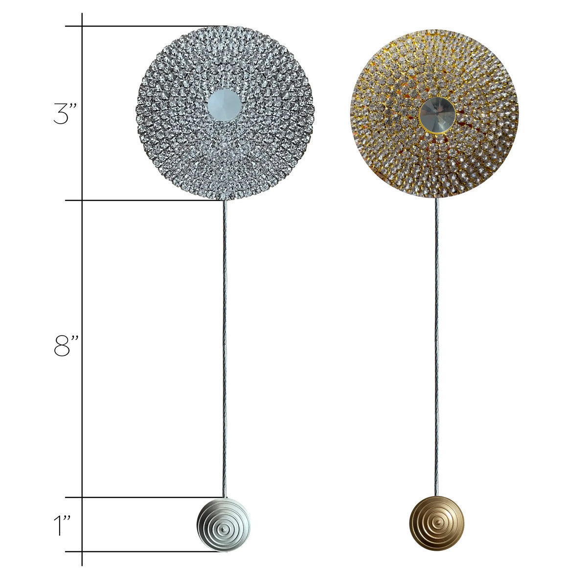 Curtain Tieback magnet with Rhinestones, Round Gold and Silver Colors with sizes