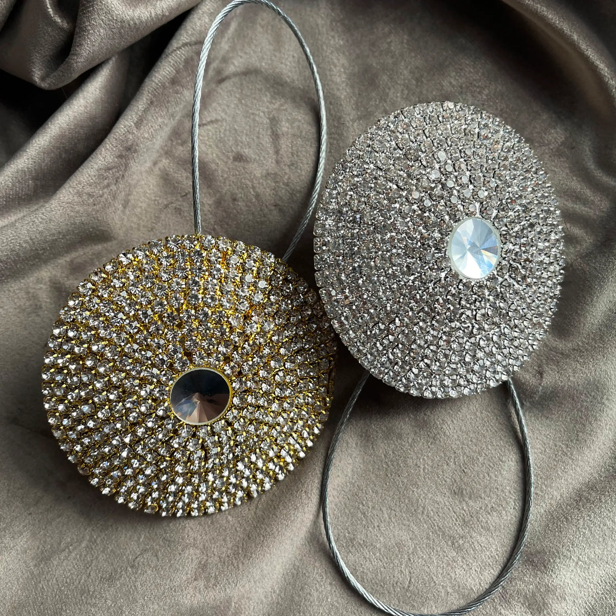 Curtain Tieback magnet with Rhinestones, Round Gold and Silver Colors