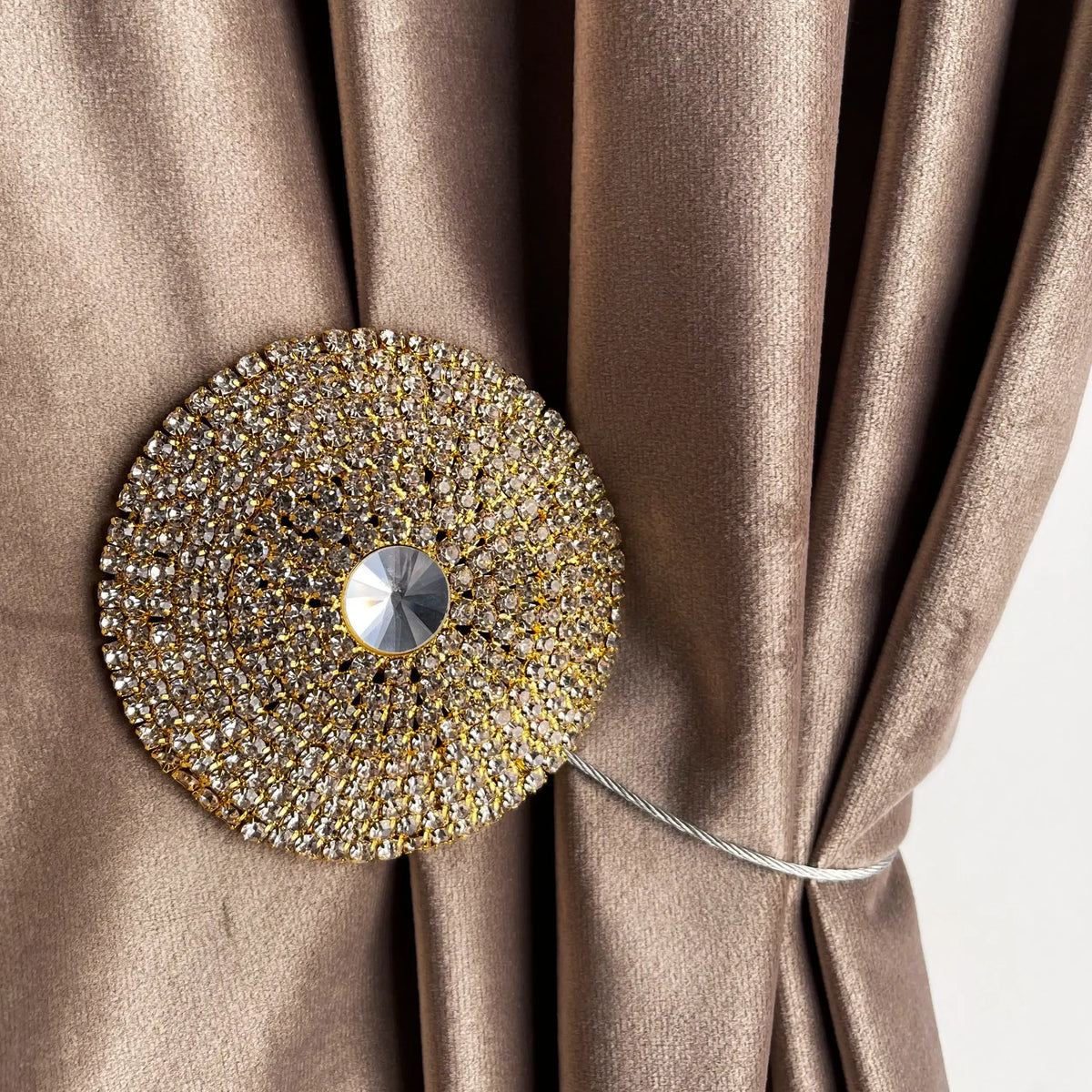 Curtain Tieback magnet with Rhinestones, Round Gold 