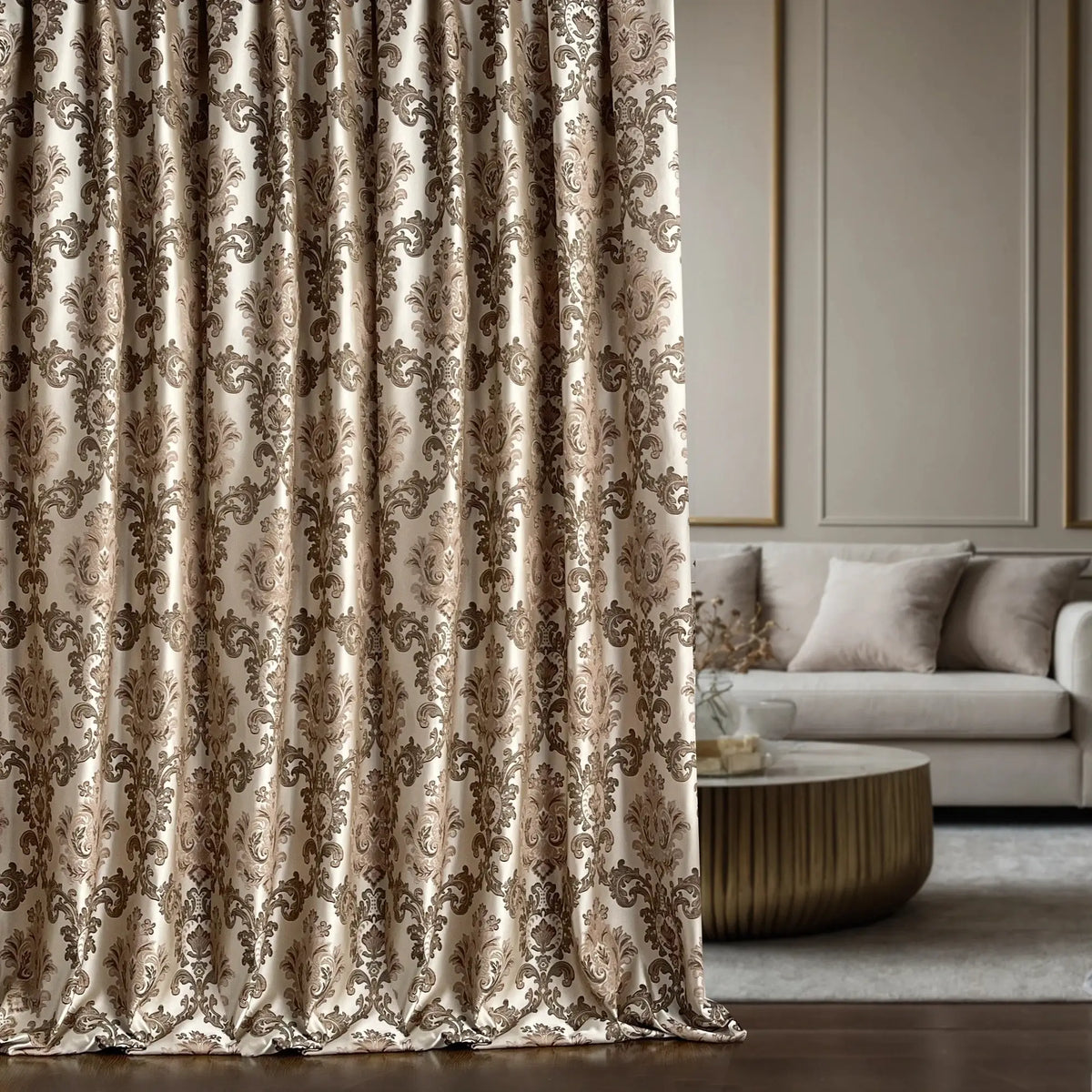 Elegant Toscana Damask Drapery - Custom Luxury Curtains for Living Room
