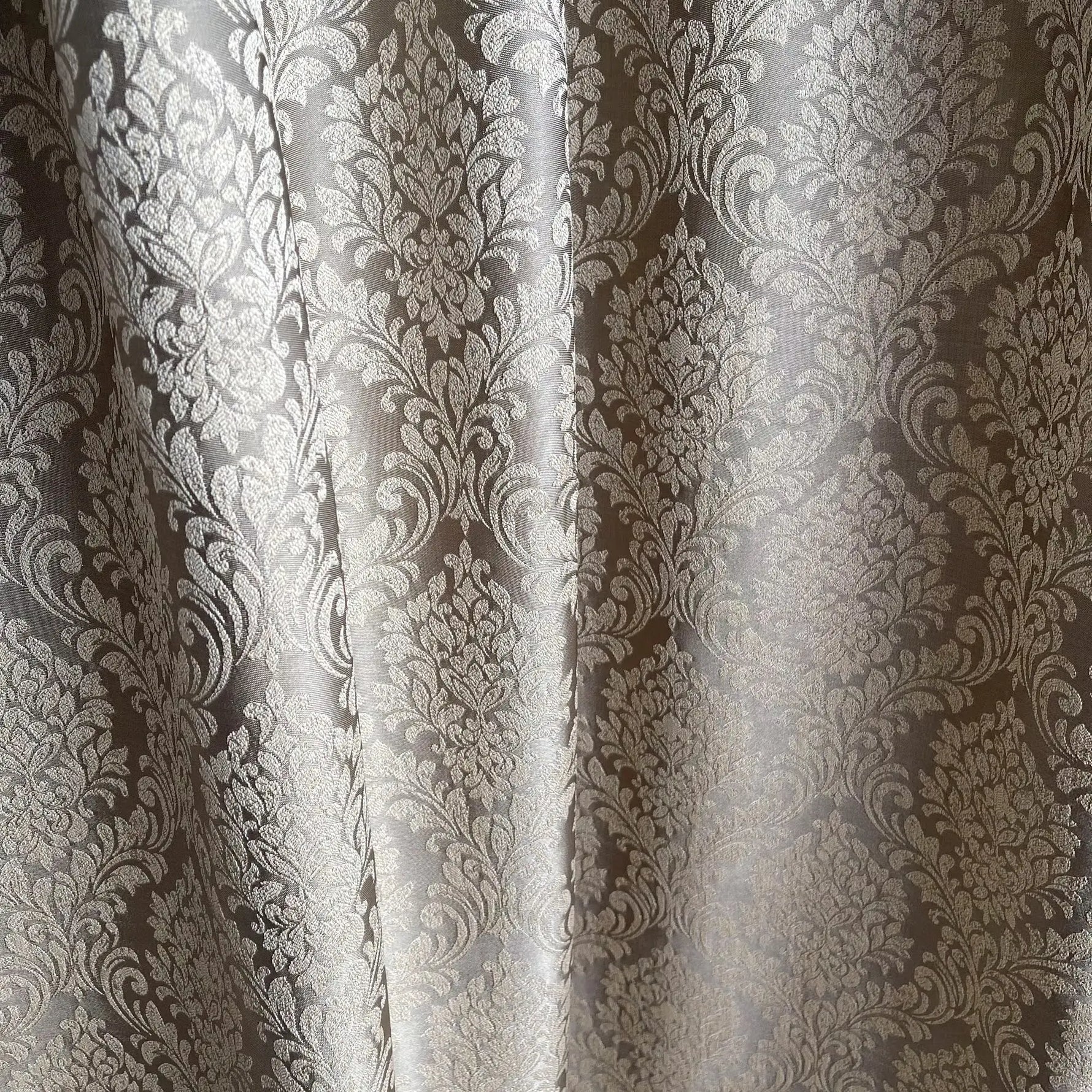 fabric for Jacquard Damask Curtains in Luxury Bohemian Style with Taupe Beige Crown Pattern