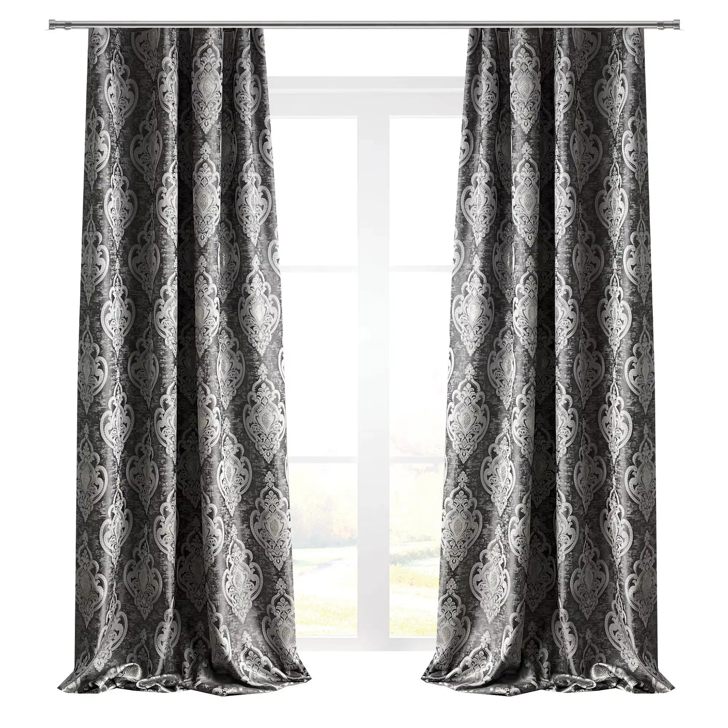 Jacquard Draping with Damask Crown Pattern, Custom, Gray