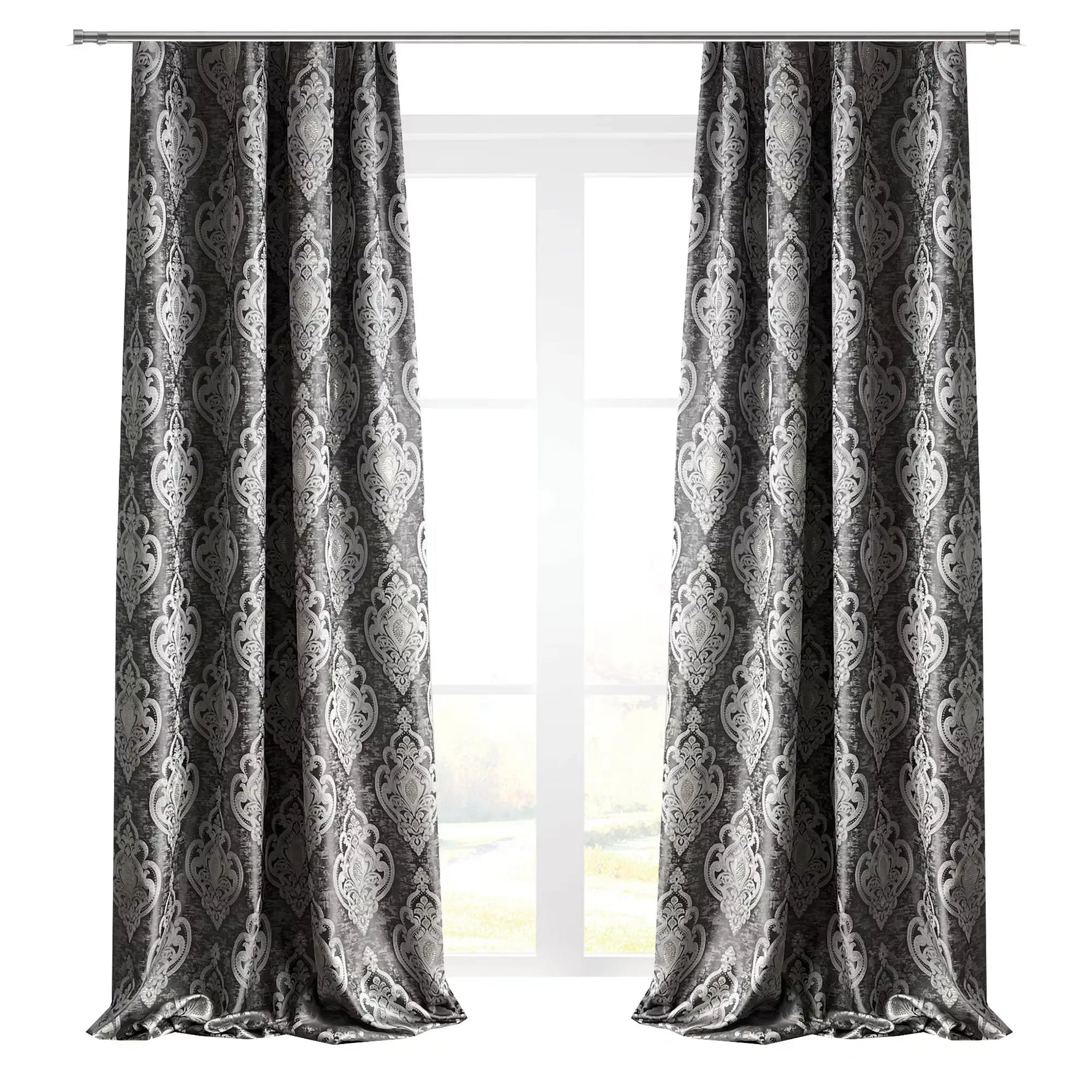 Jacquard Draping with Damask Crown Pattern, Custom, Gray