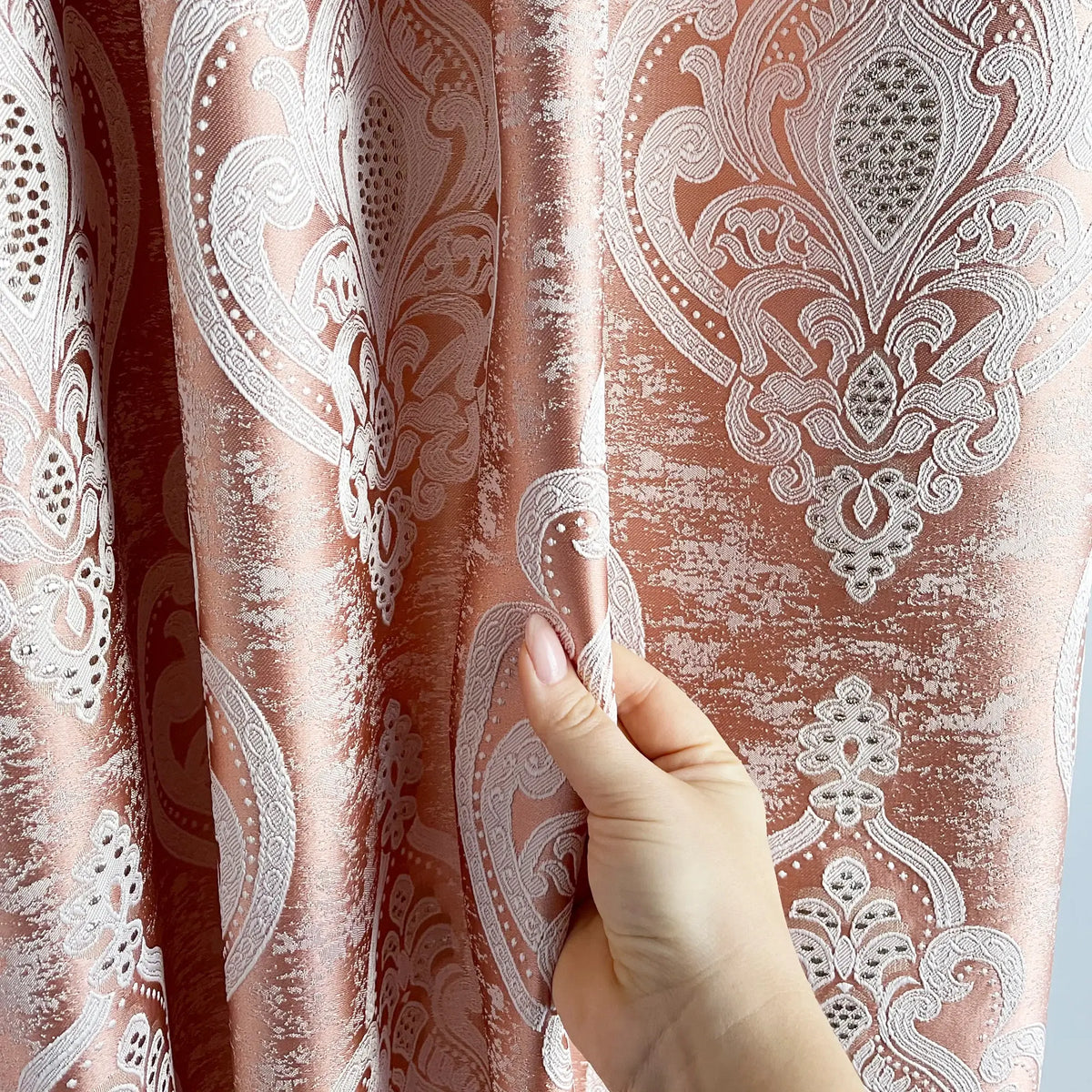 Jacquard Draping with Damask Crown Pattern, Custom, Pastel Peach