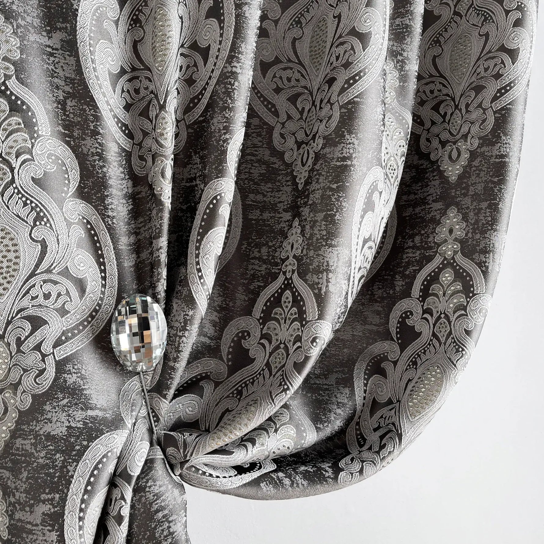 Jacquard Draping with Damask Crown Pattern, Custom, Gray