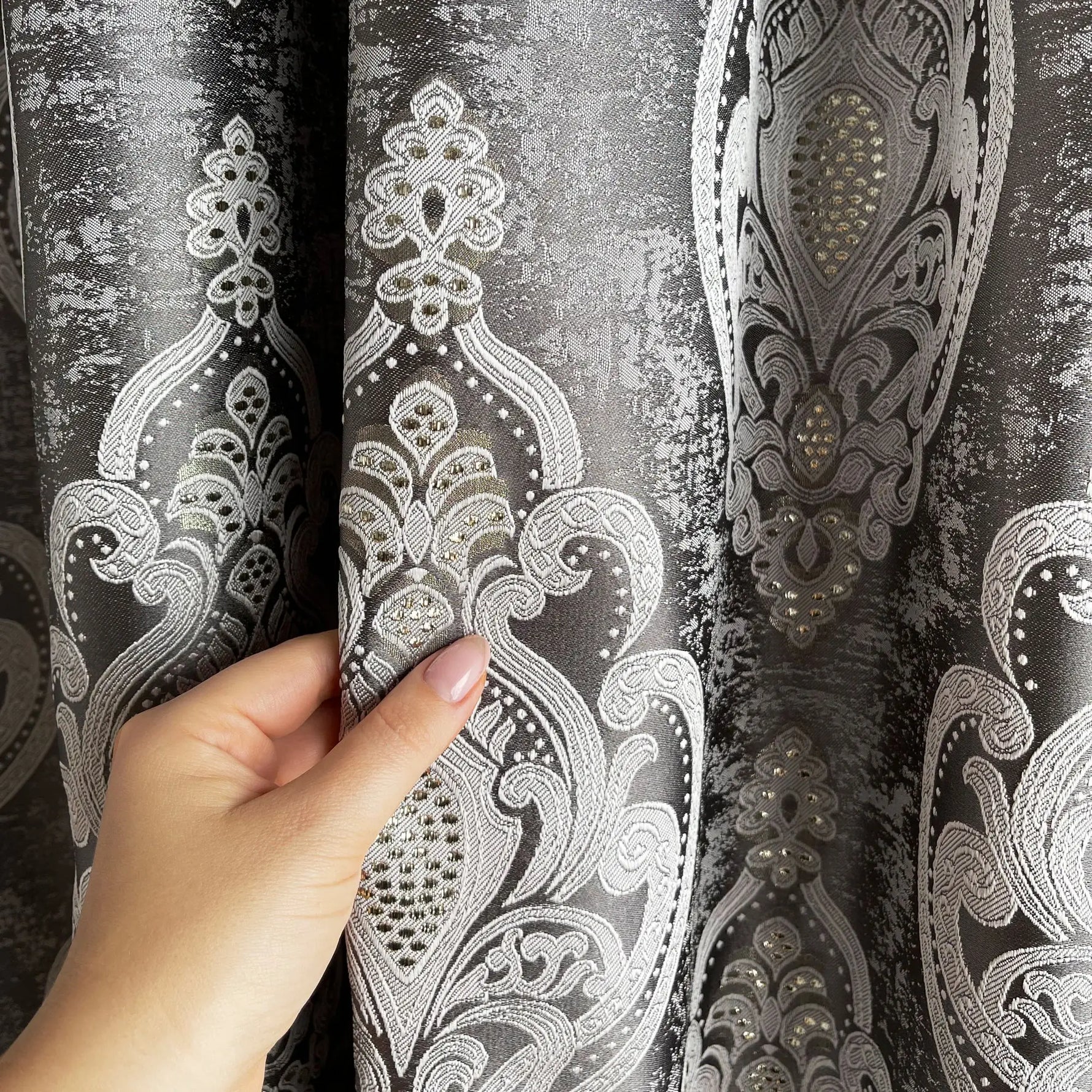 Jacquard Draping with Damask Crown Pattern, Custom, Gray