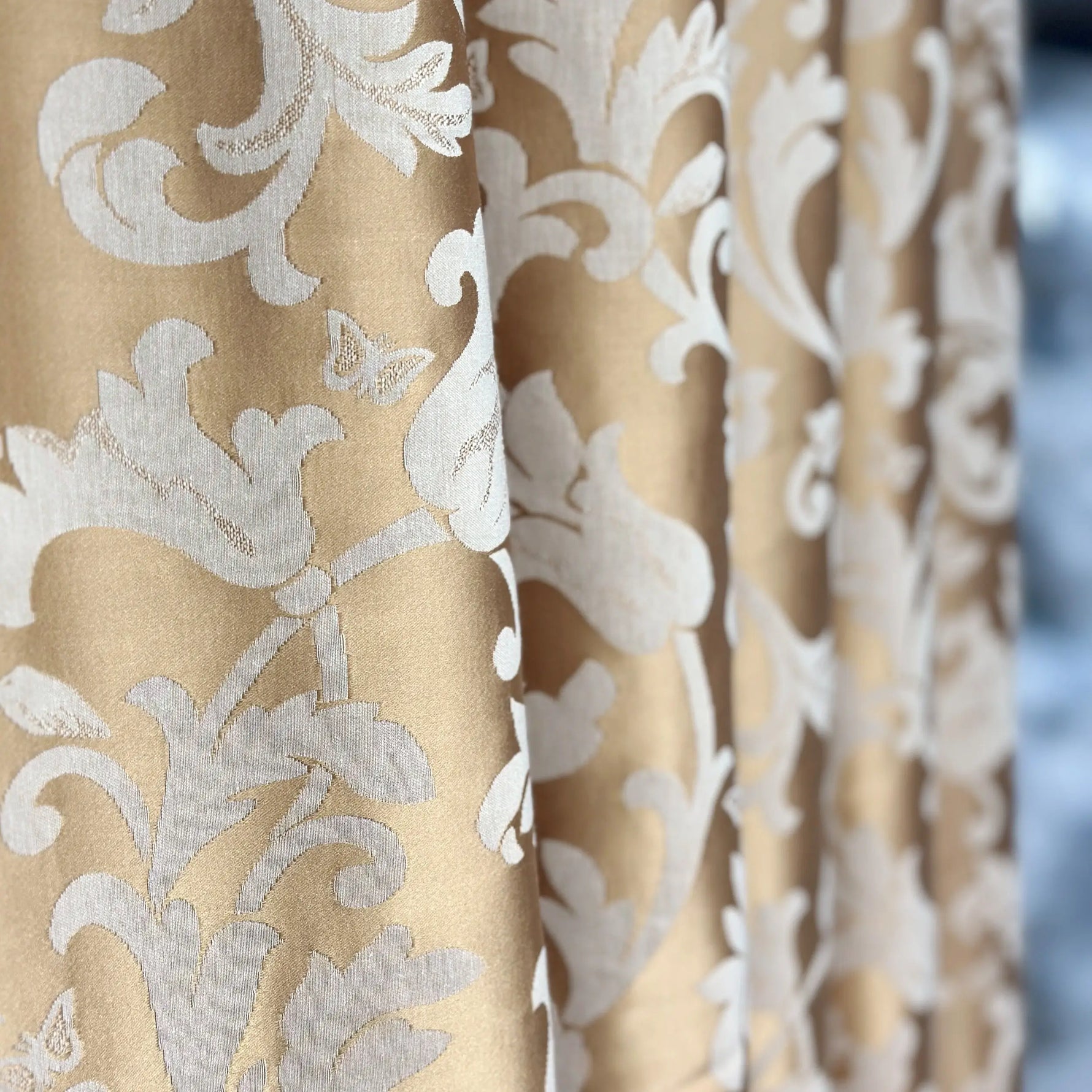 Drapery Curtain Custom Gold Floral from Thick Jacquard  in Victorian Damask Style