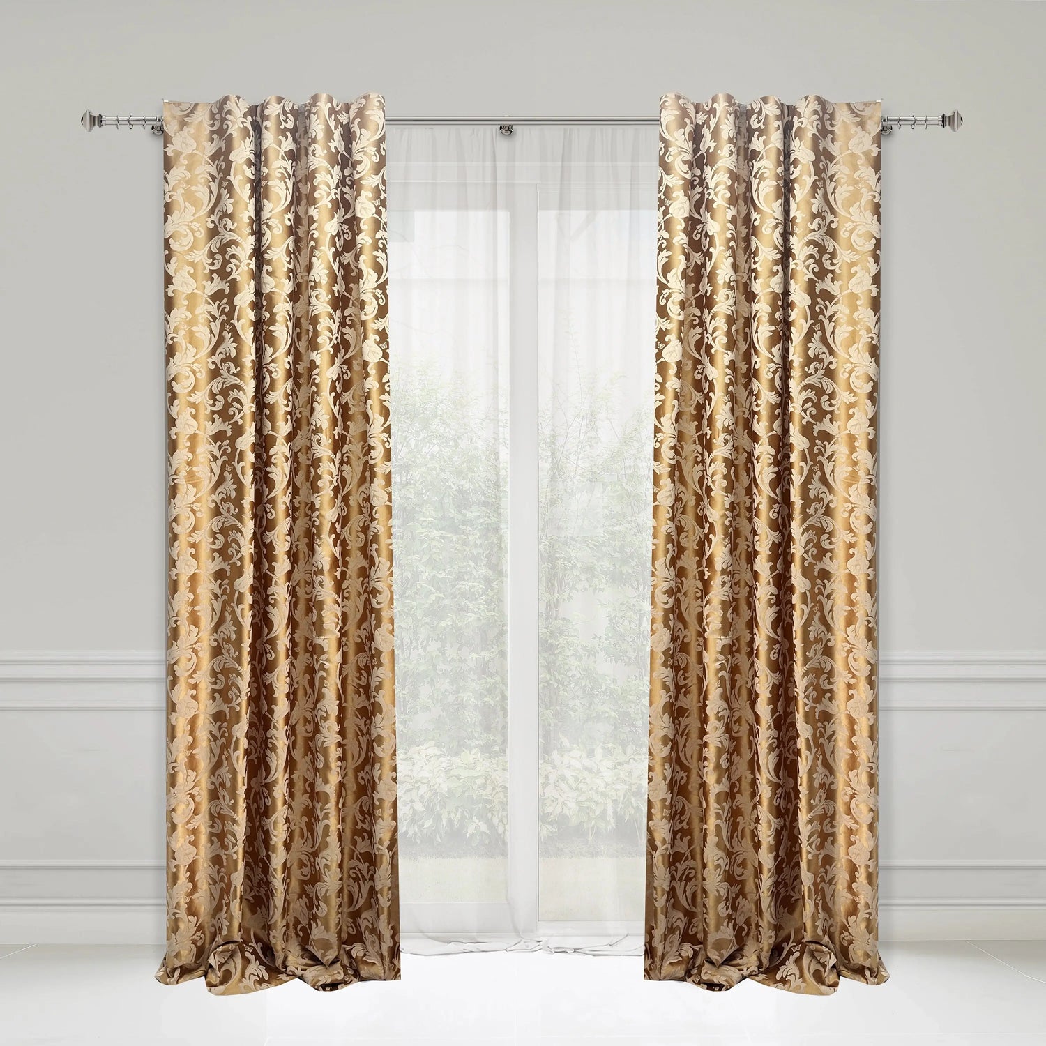 Drapery Curtain Custom Gold Floral from Thick Jacquard, Living Room Curtains in Victorian Damask Style