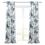 Curtains Maiolica Style with Blue Floral Toile Pattern, Chinoiserie Rose 