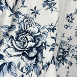 fabric for Curtains Maiolica Style with Blue Floral Toile Pattern, Chinoiserie Rose 