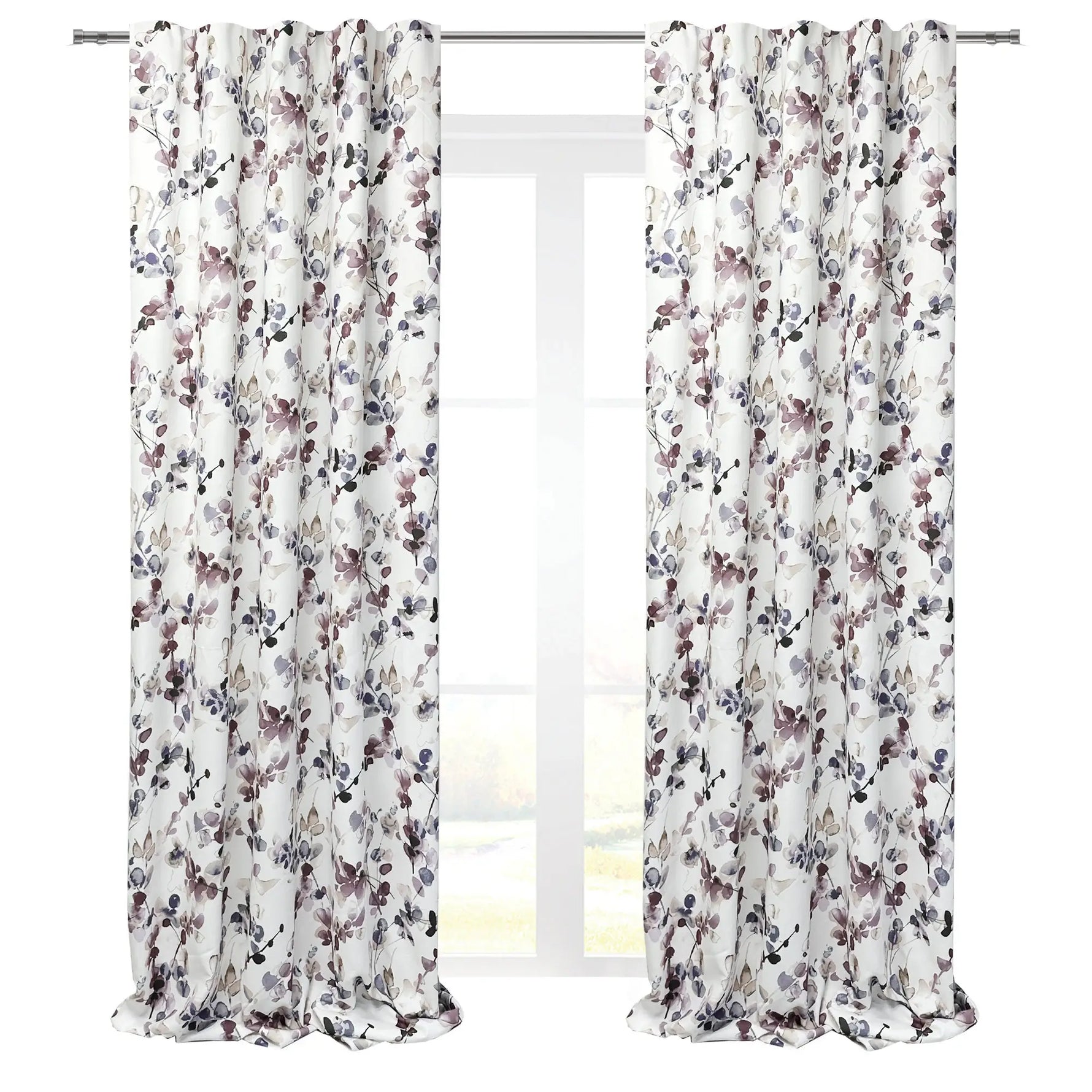 Cottage Curtains Floral Patterned with Watercolor Branches for Home Windows Decor