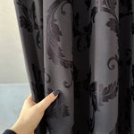 Cotton Curtain Panels Custom with Damask Charcoal Gray Floral Pattern