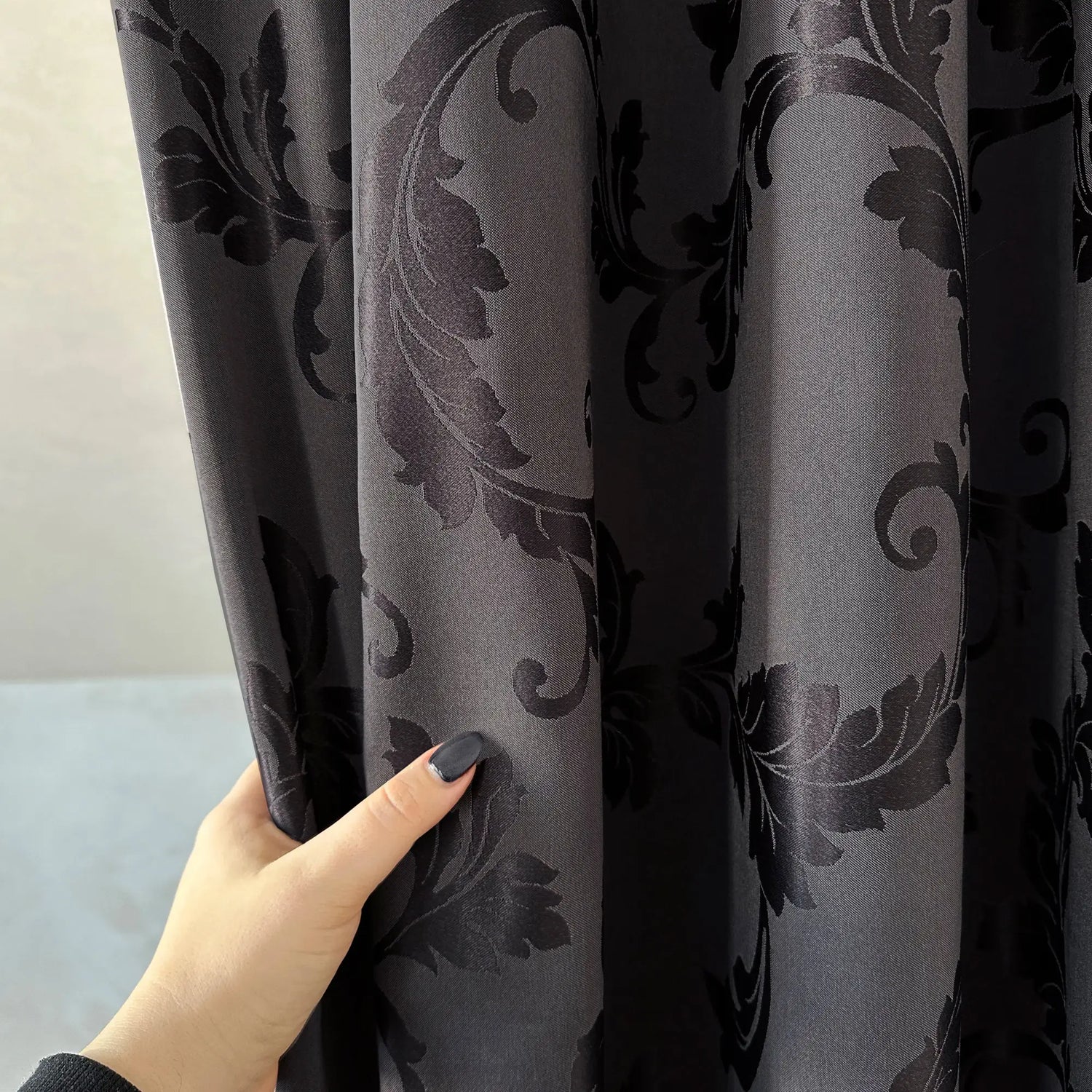 Cotton Curtain Panels Custom with Damask Charcoal Gray Floral Pattern