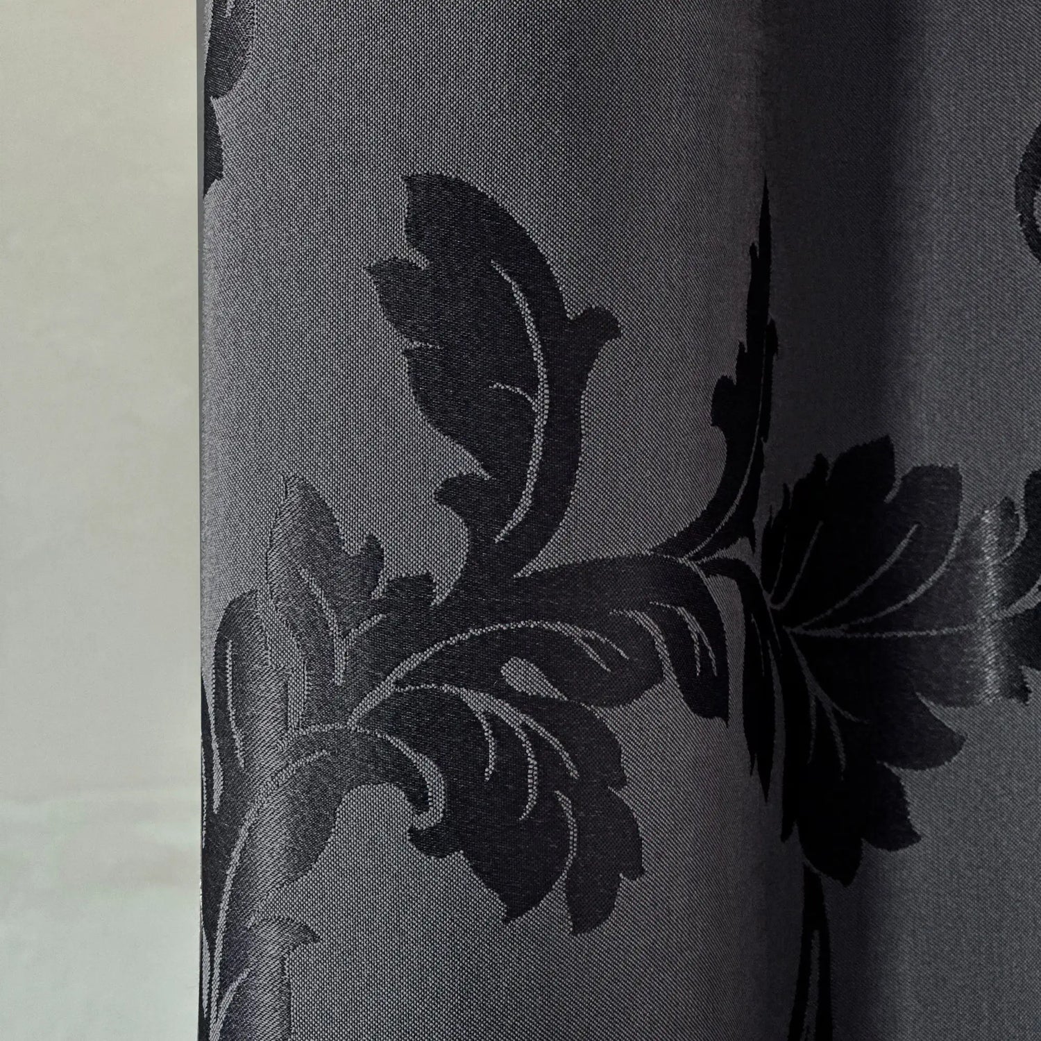 Cotton Curtain Panels Custom with Damask Charcoal Gray Floral Pattern