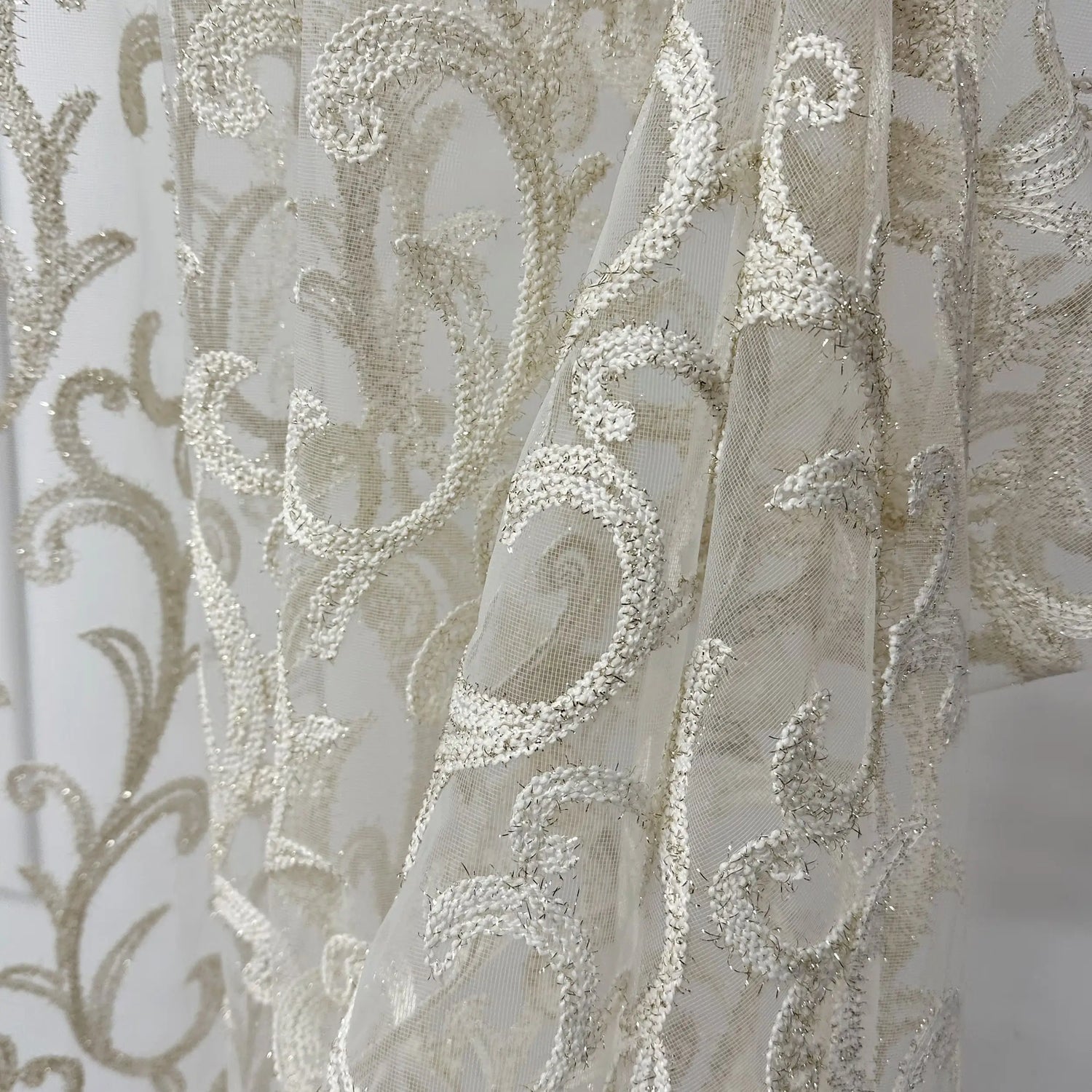 Sheer Curtains with Thick Damask Embroidery