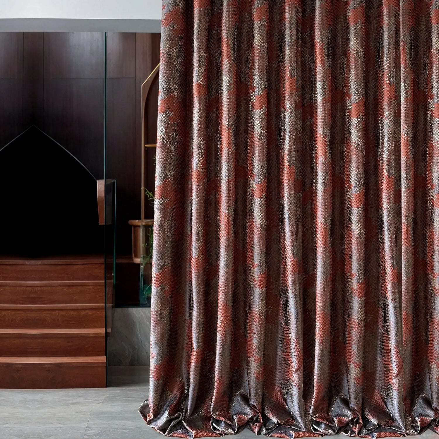 Window Curtains Custom Jacquard, Modern and Sleek Geometric Patterned in Rust Color