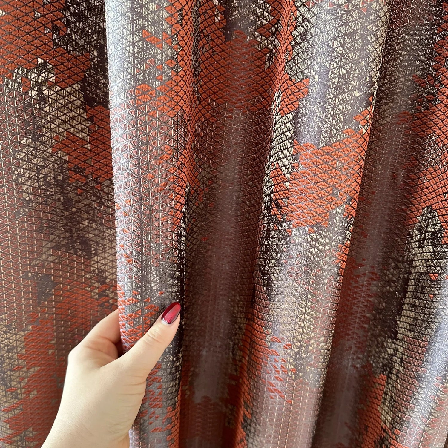 Window Curtains Custom Jacquard, Modern and Sleek Geometric Patterned in Rust Color