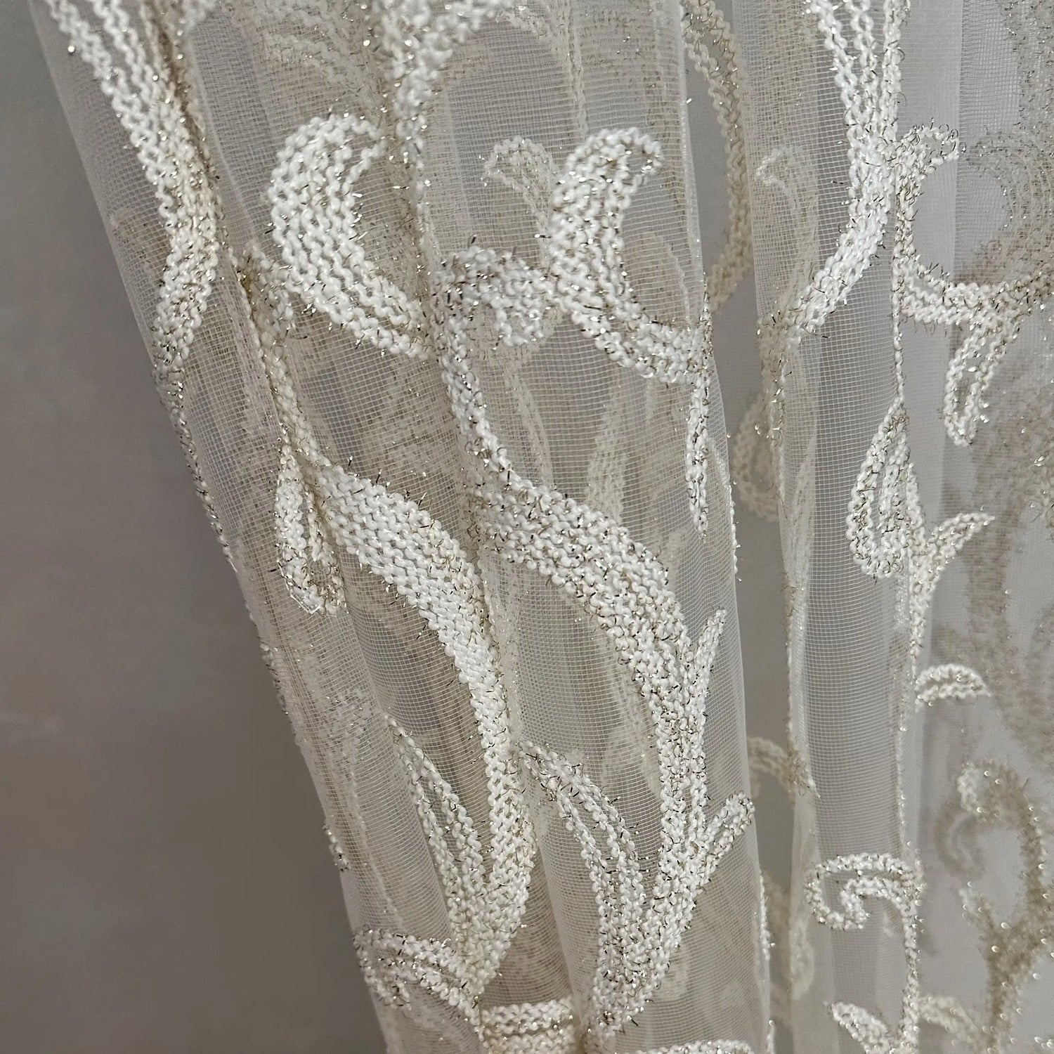 Sheer Curtains with Thick Damask Embroidery