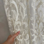 Sheer Curtains with Thick Damask Embroidery, Custom Size Curtain Lace Panel 