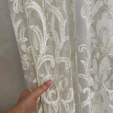 Sheer Curtains with Thick Damask Embroidery, Custom Size Curtain Lace Panel 