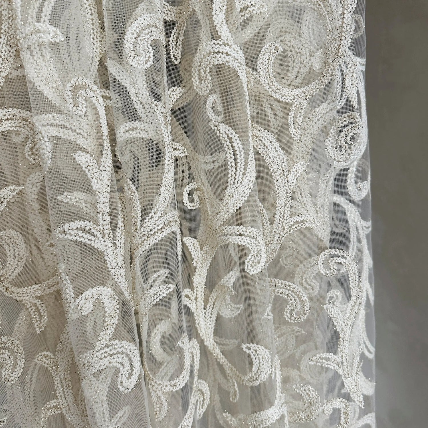 Sheer Curtains with Thick Damask Embroidery, Custom Size Curtain Lace Panel 