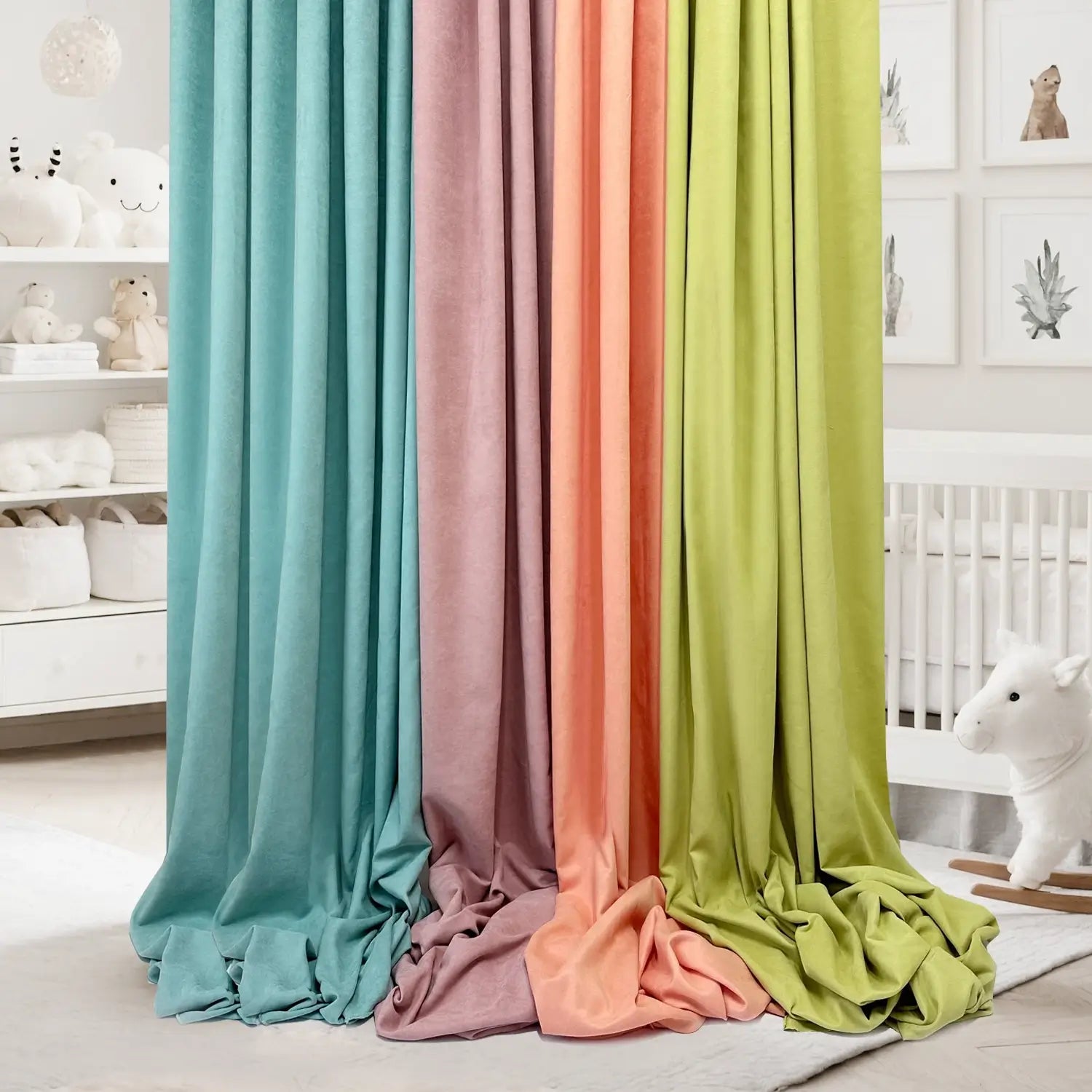 Curtains fabric for Nursery in pink, mint, salad green and peach color