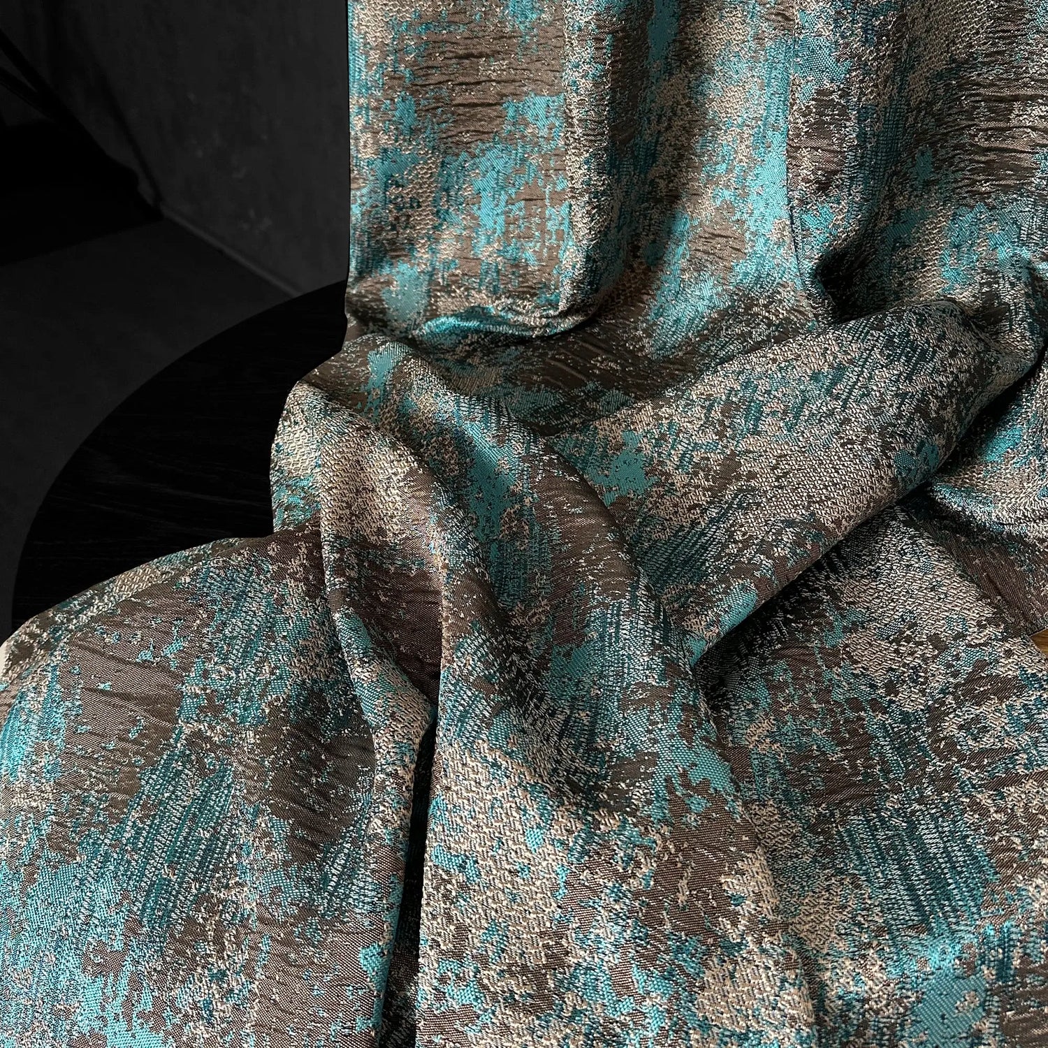 Curtains Custom with a Rich Texture of Plaster in Turquoise Blue, Modern Luxury Bohemian Style