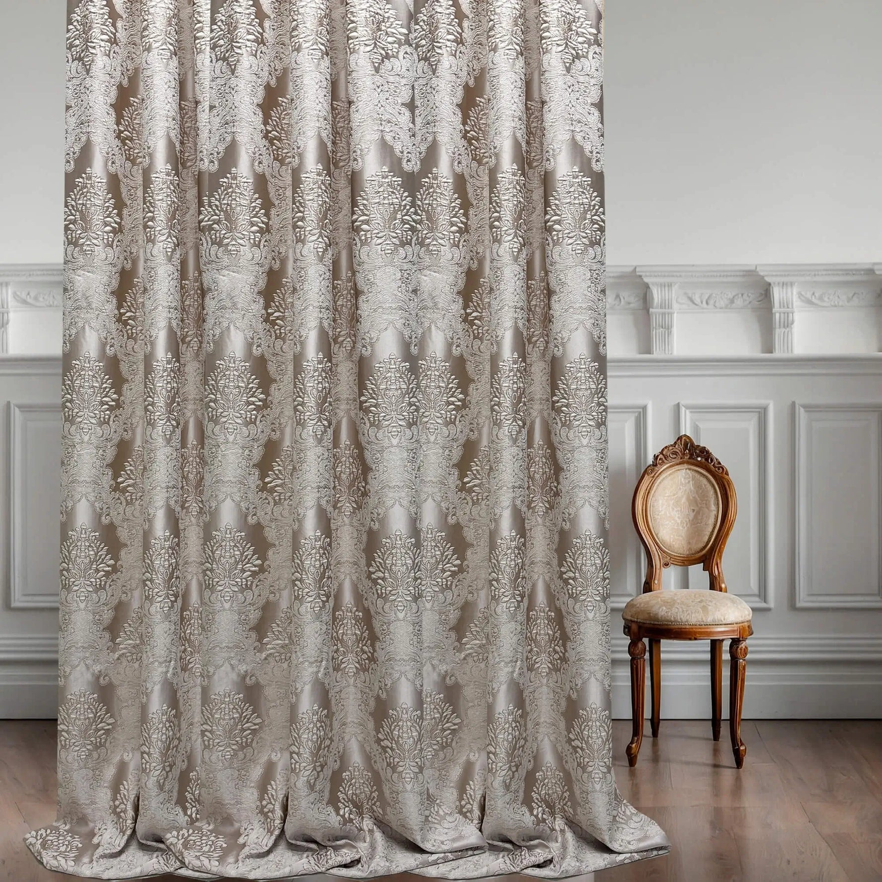 Floral damask jacquard curtain fabric sample with luxury woven texture