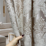 Floral damask jacquard curtain fabric sample with luxury woven texture