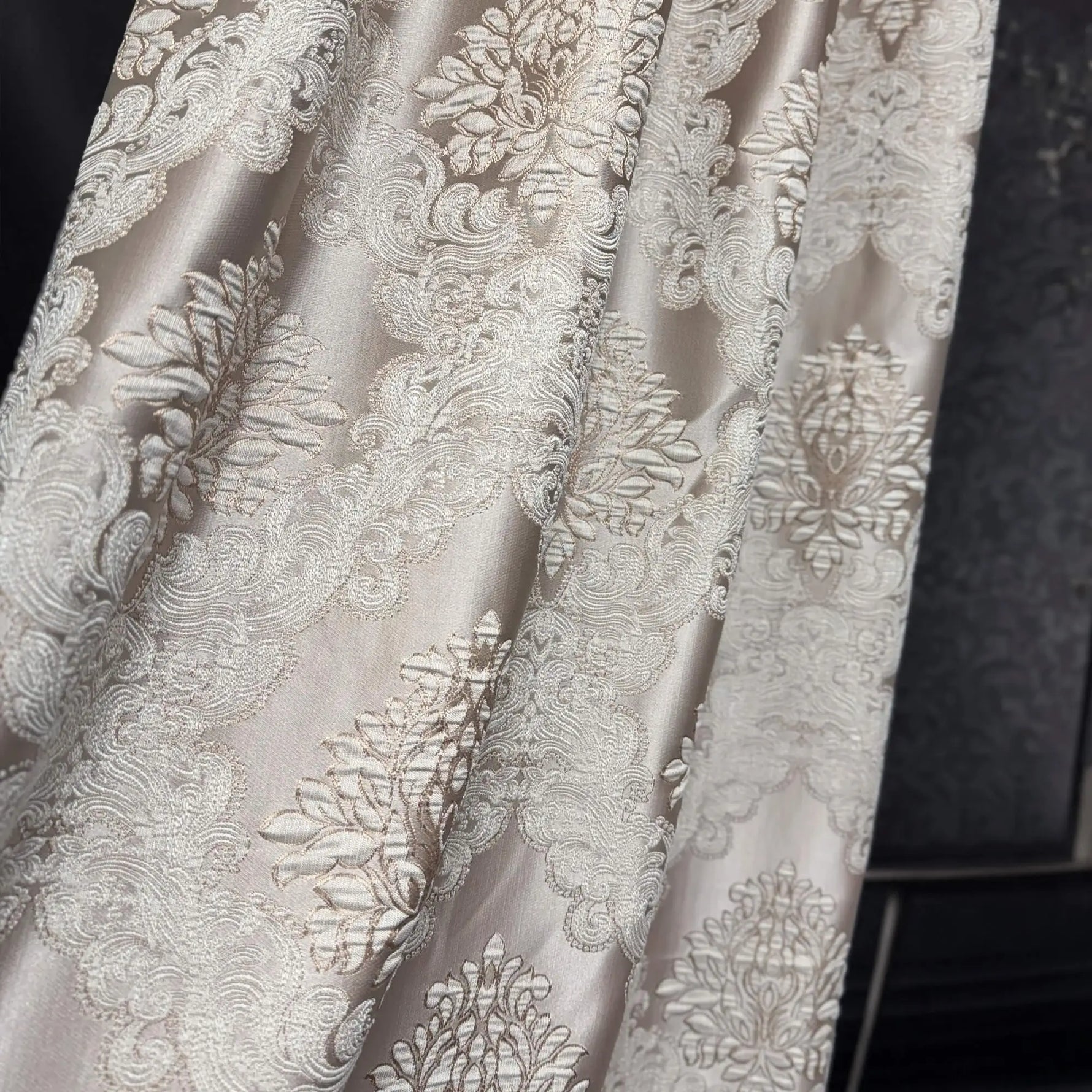 Floral damask jacquard curtain fabric sample with luxury woven texture