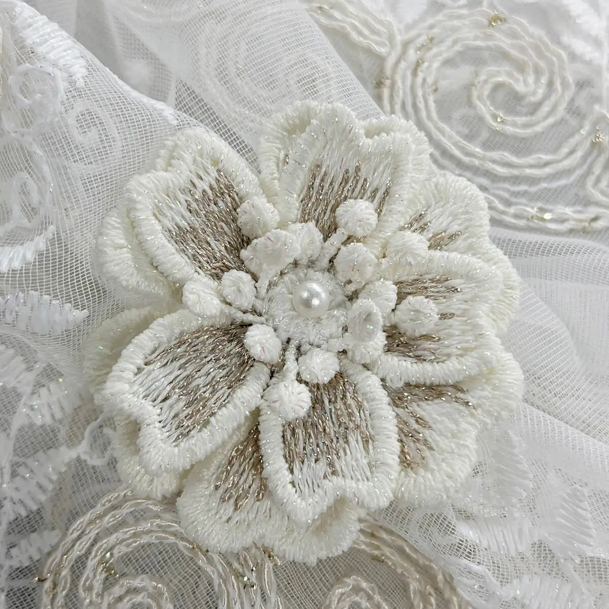 Floral Embroidered Tulle with 3D Flowers in Victorian Vintage Style