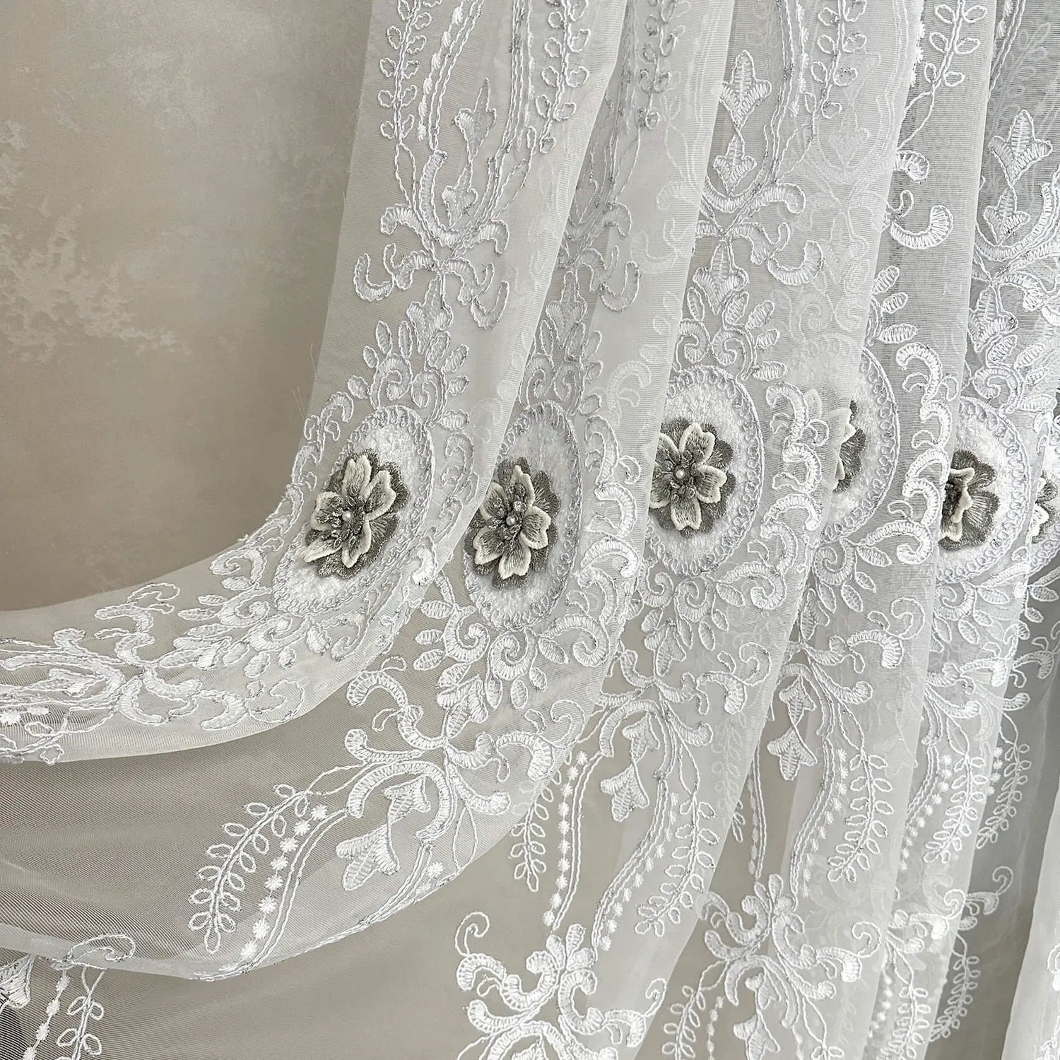 Sheer Tulle Curtain Panels in Elegant Victorian Vintage Style,