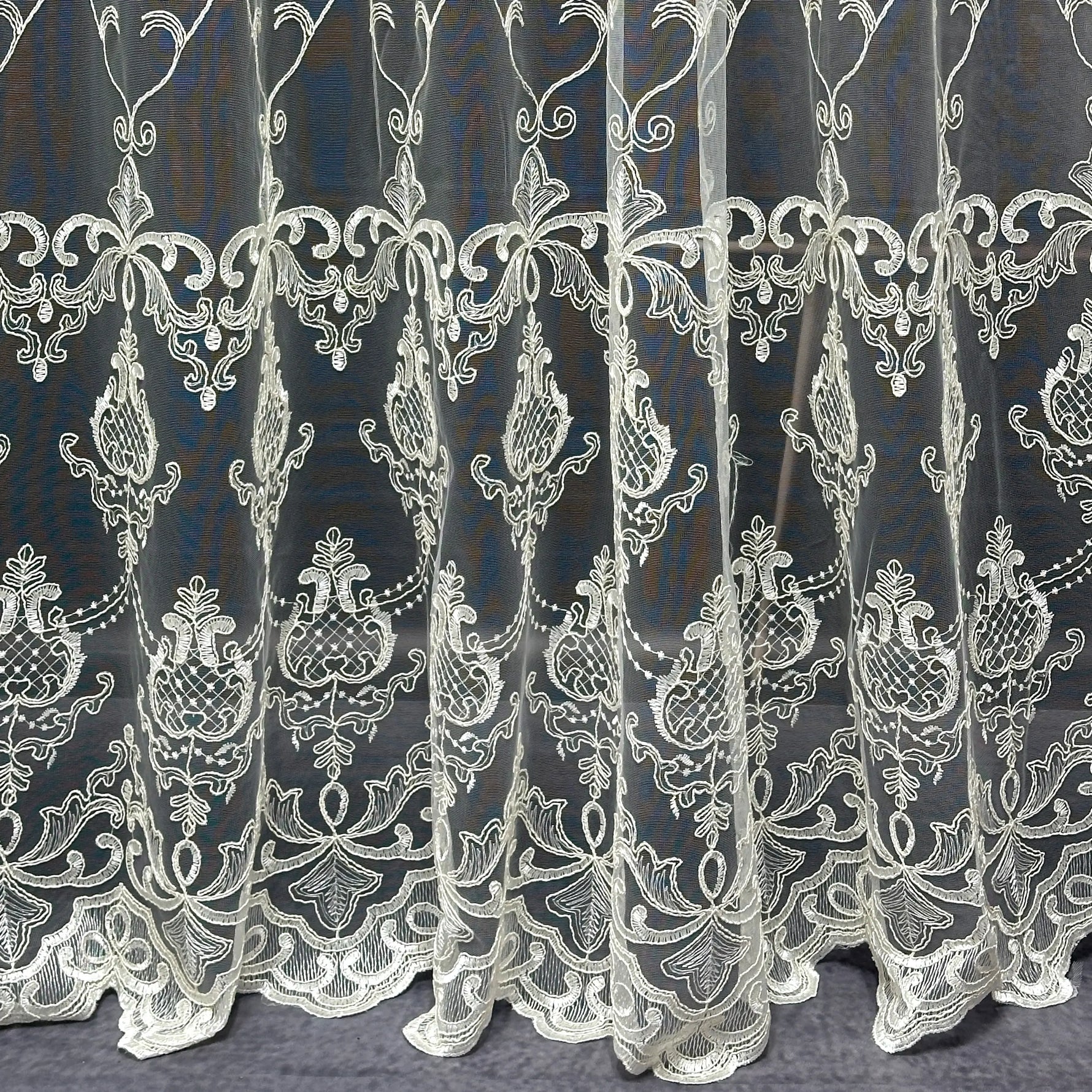 Luxury European Style Off-White Sheer Lace Curtains with Embroidery 