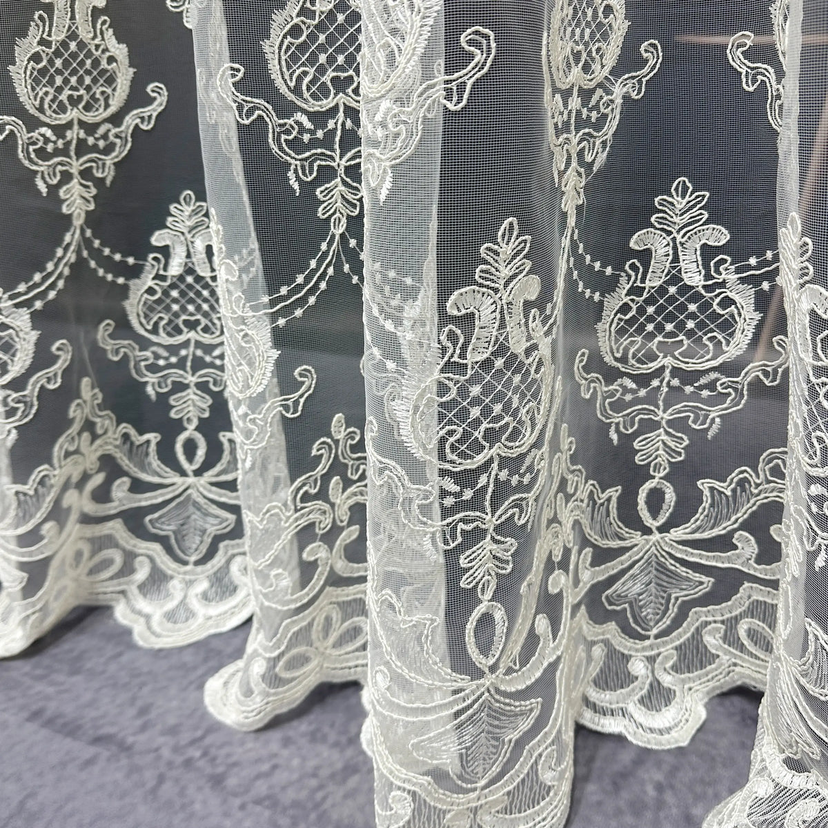 Luxury European Style Off-White Sheer Lace Curtains with Embroidery 