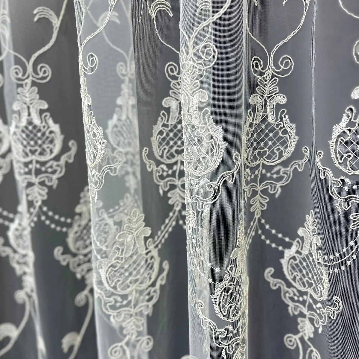 Luxury European Style Off-White Sheer Lace Curtains with Embroidery 
