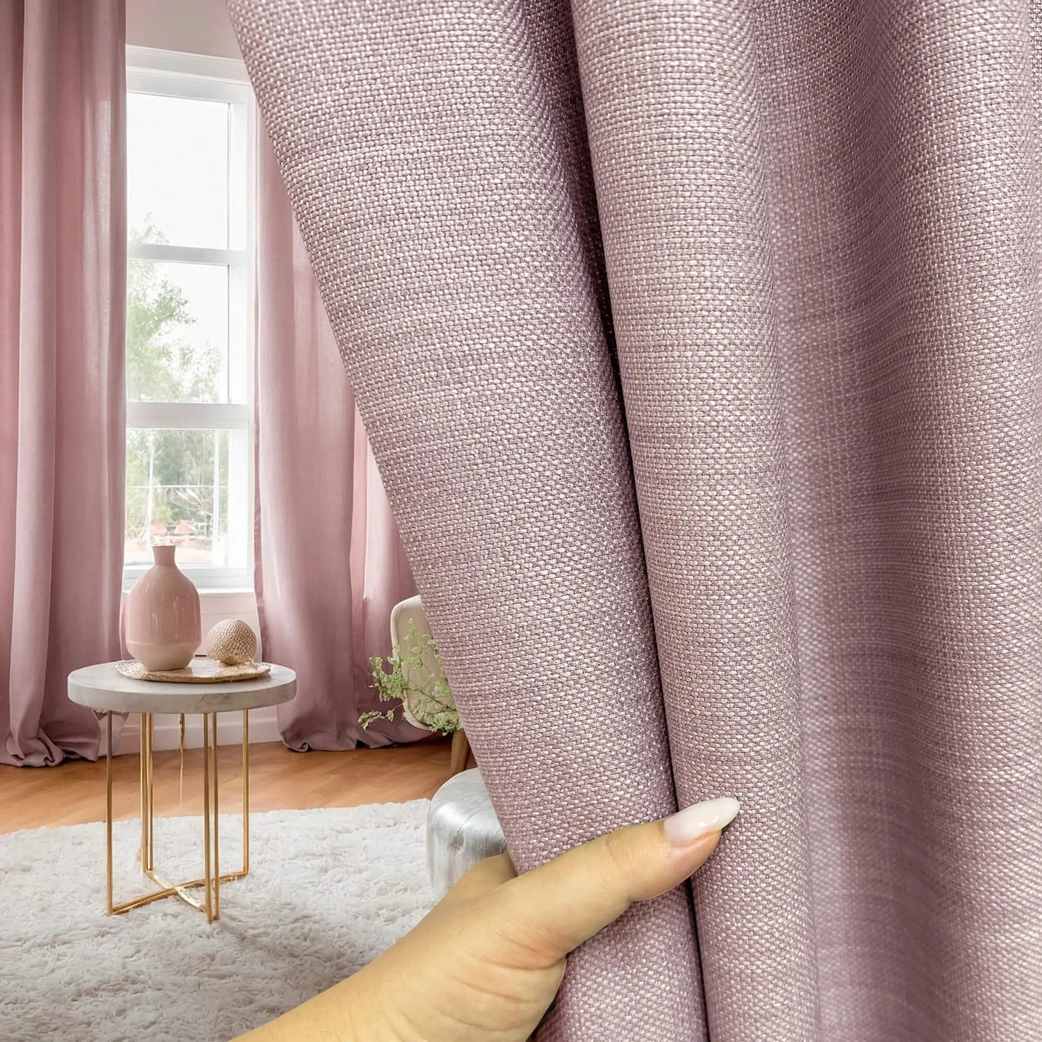 Curtains Burlap / Linen for Farmhouse Living Room, Bedroom, Kitchen, Custom Made Powder Pink Panel