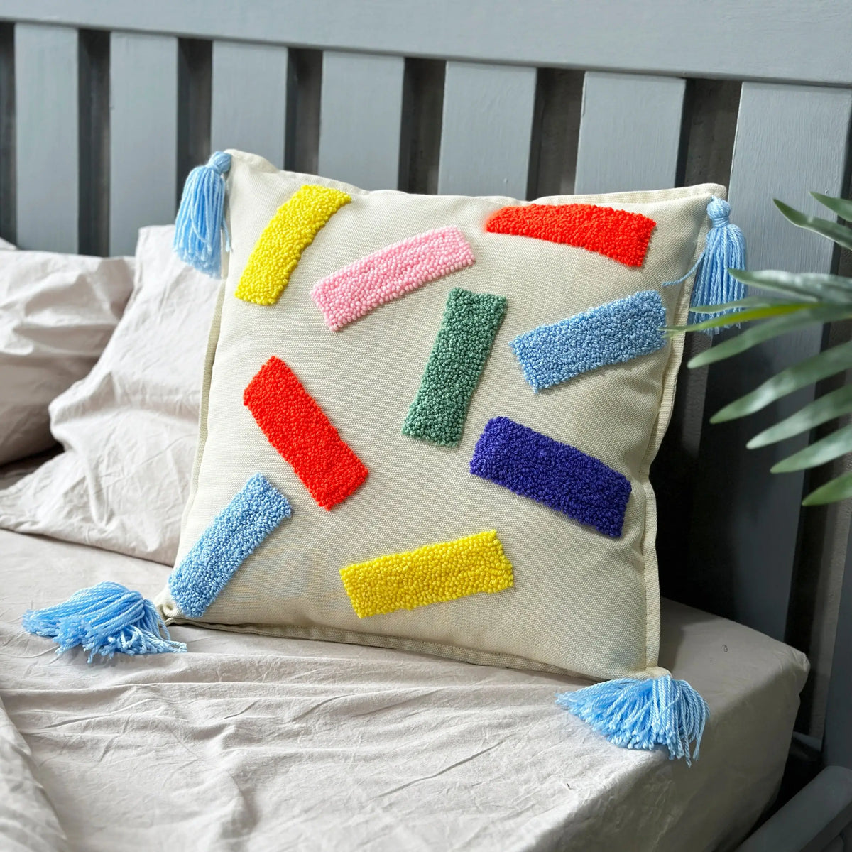 Pillow Cover with Tassels punch needle