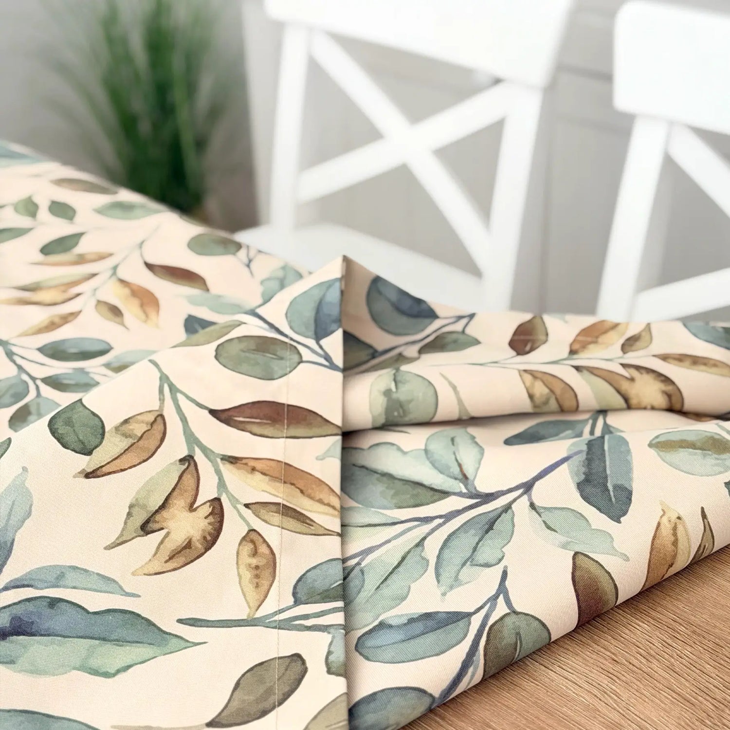 Linen Tablecloth Waterproof Wipeable, Botanical Leaf Table Cover, Cottage Style
