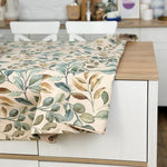 Linen Tablecloth Waterproof Wipeable, Botanical Leaf Table Cover, Cottage Style