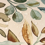 Linen Tablecloth Waterproof Wipeable, Botanical Leaf Table Cover, Cottage Style