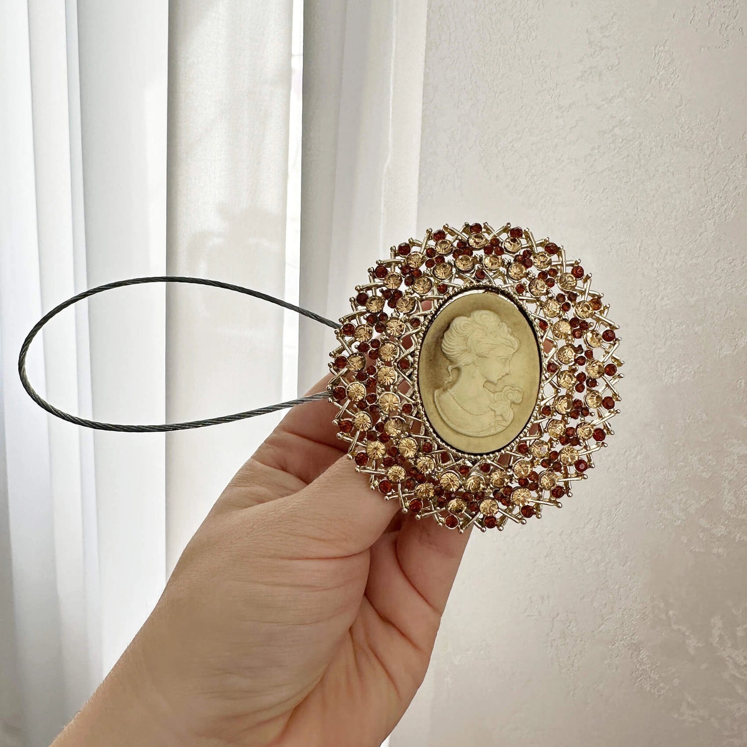 Curtain Tieback with Rhinestones in Neoclassical Style, Golden Holdback