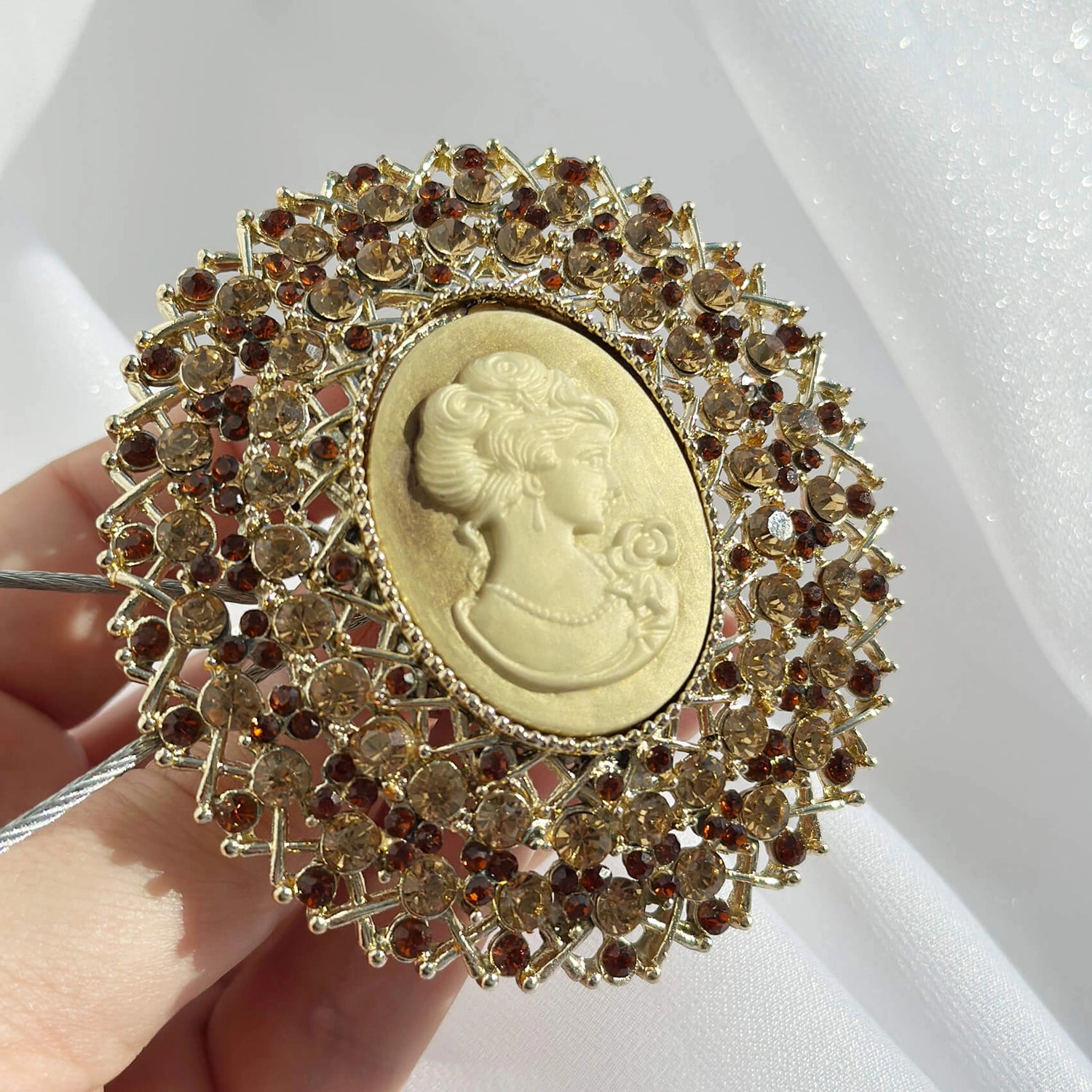 Curtain Tieback with Rhinestones in Neoclassical Style, Golden Holdback