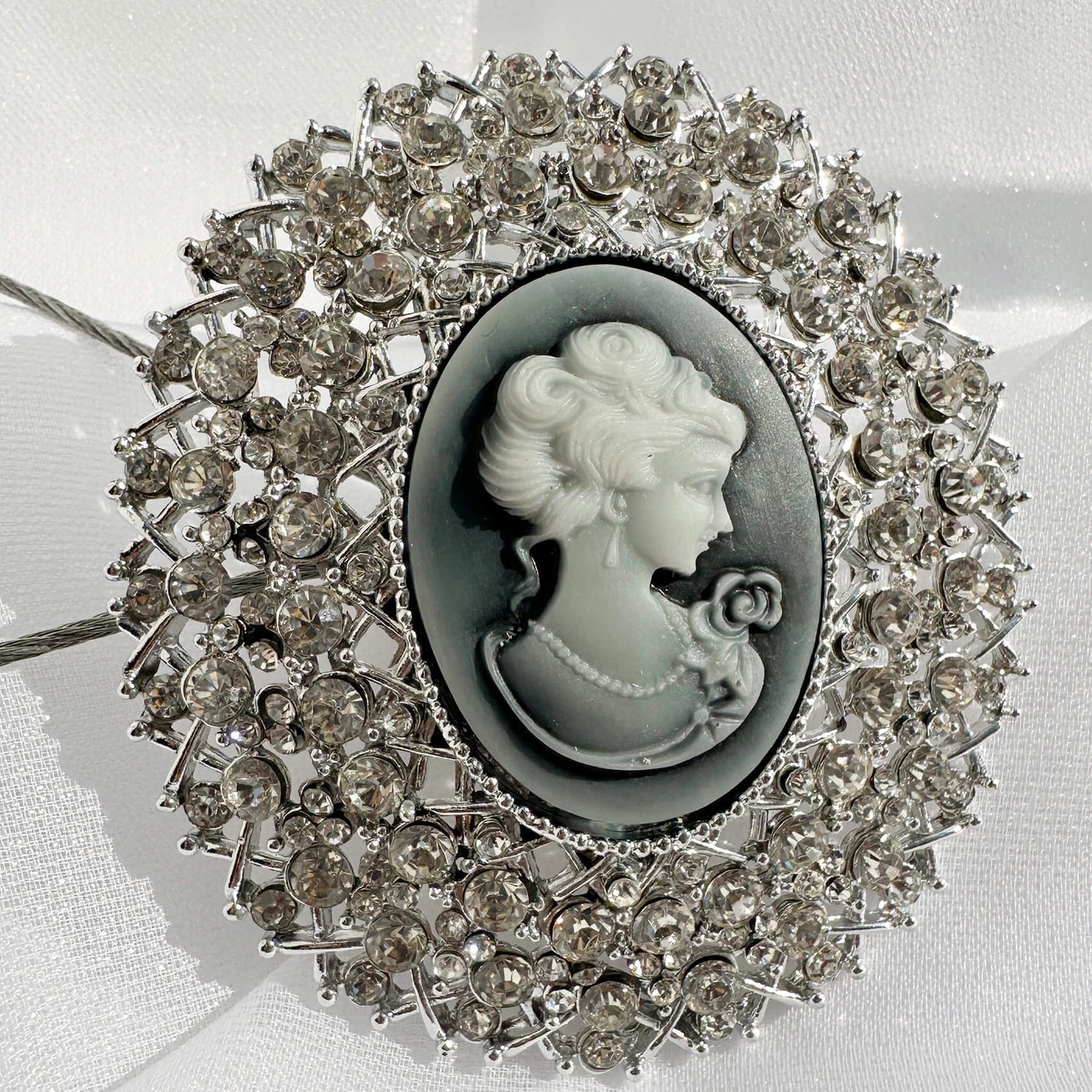 Curtain Tieback with Rhinestones in Neoclassical Style, Silver Holdback