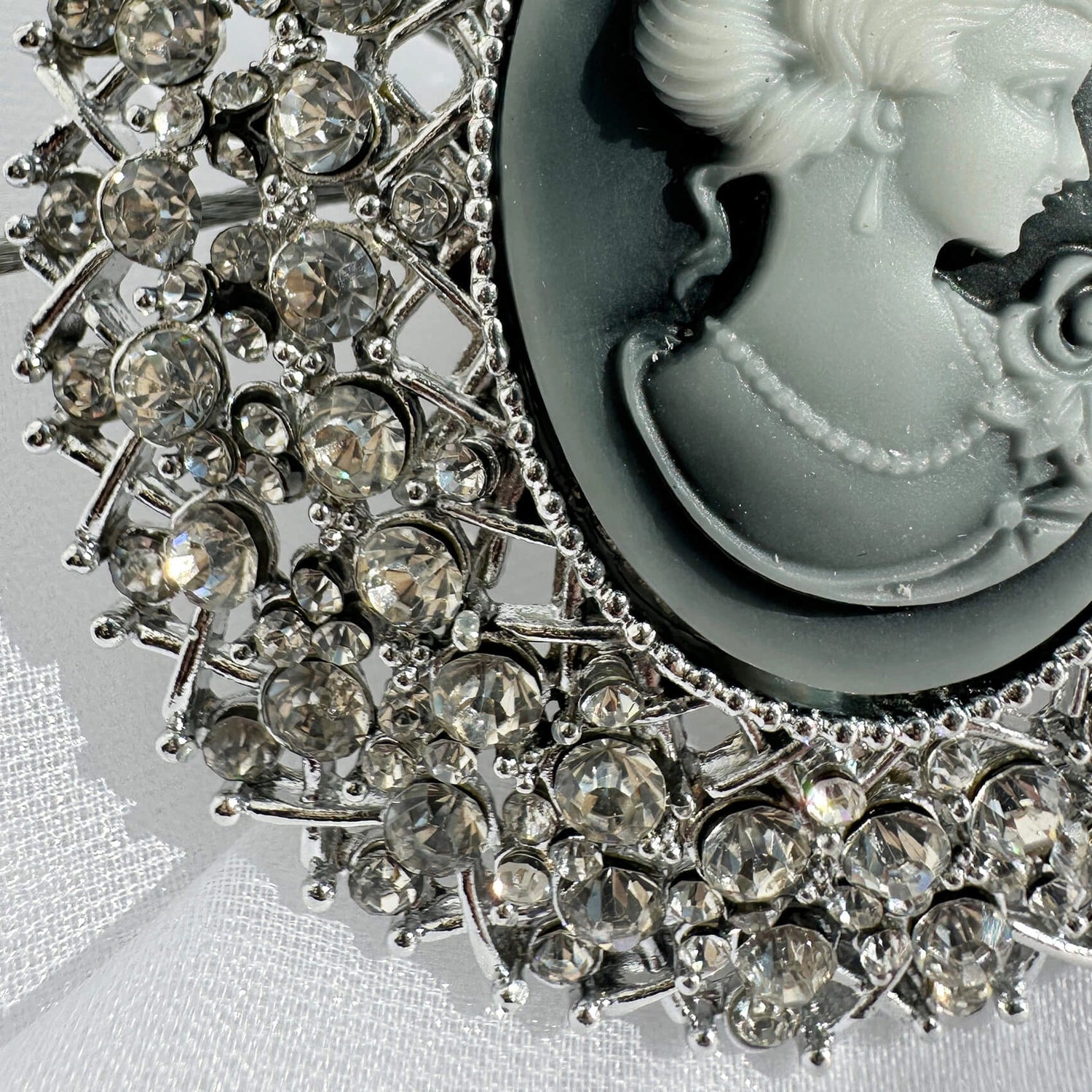 Curtain Tieback with Rhinestones in Neoclassical Style, Silver Holdback