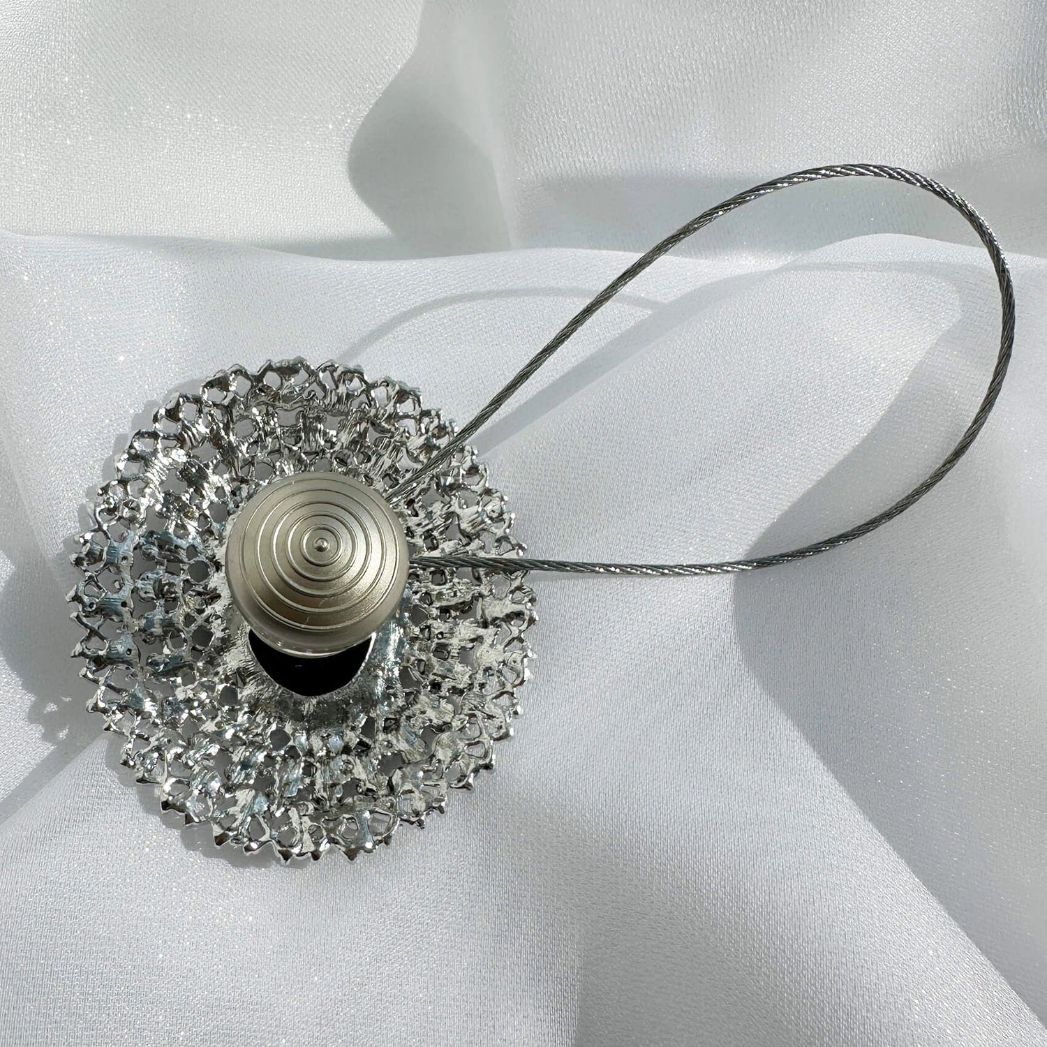 Curtain Tieback with Rhinestones in Neoclassical Style, Silver Holdback
