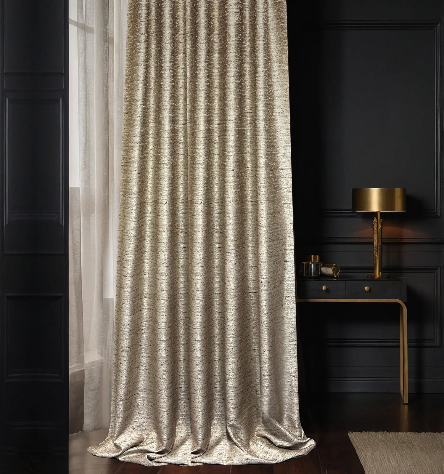 Jacquard Curtains Panel in Art Deco Style, Beige Patterned 