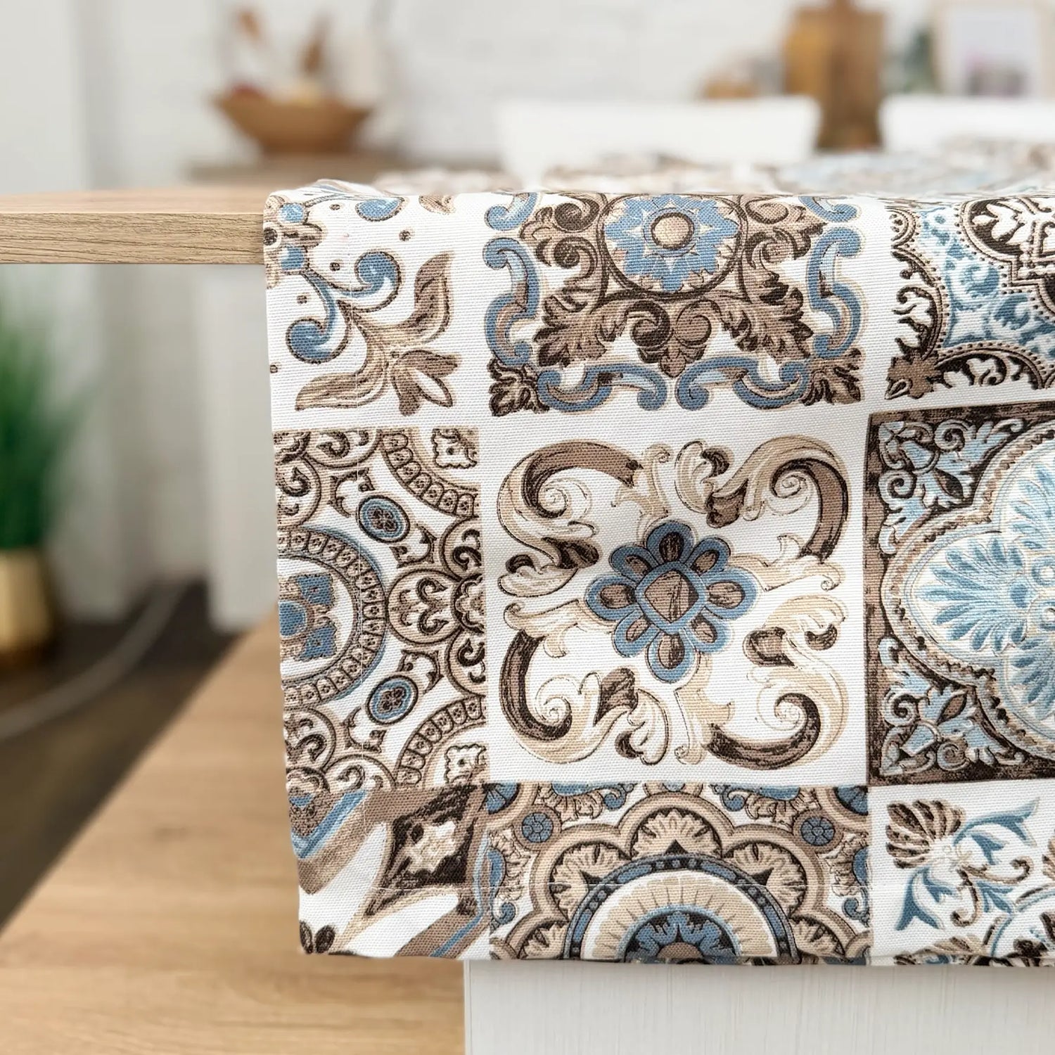 Custom Size Cotton Waterproof Wipeable Tablecloth, Spanish Azulejo Tile Design