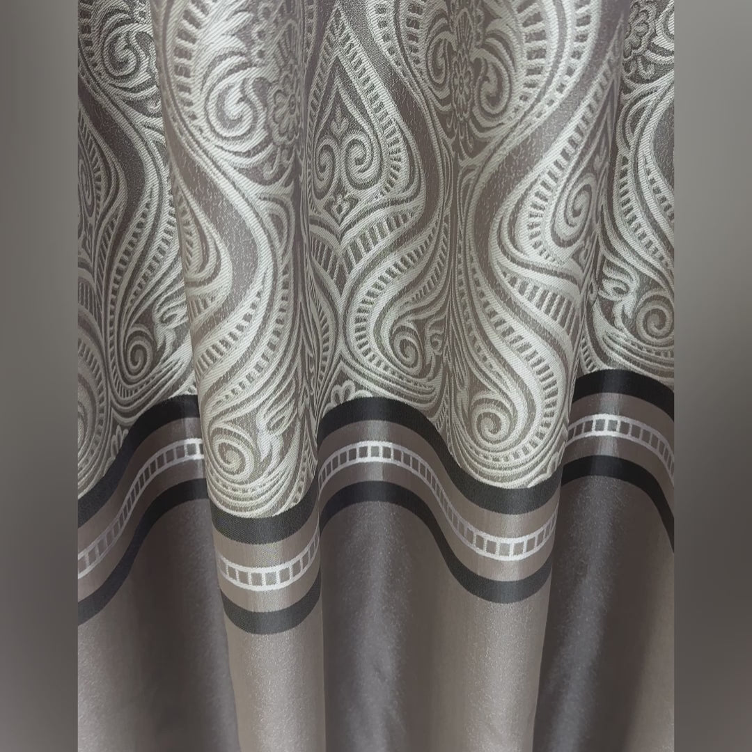 Custom Curtains Gray Striped with Damask Pattern, Luxury Bohemian Home Decor Style