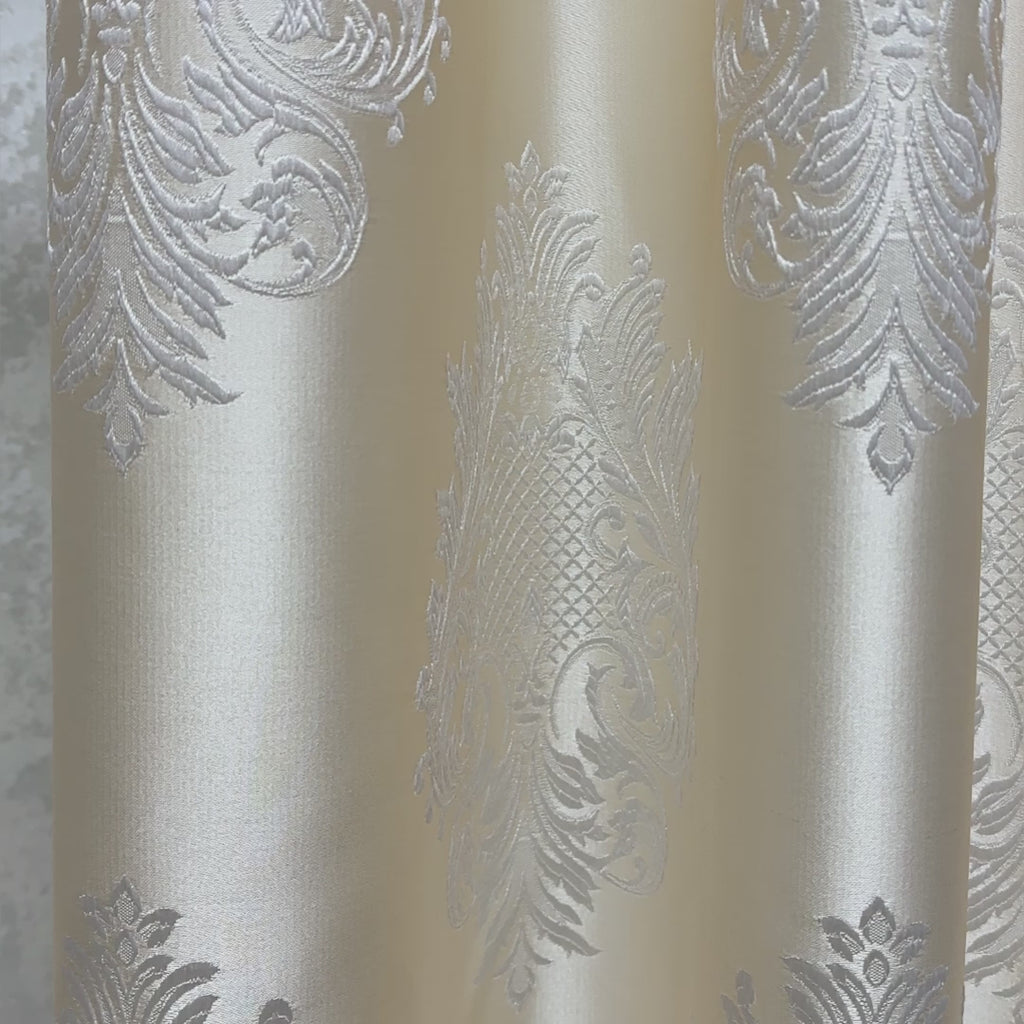 Jacquard Curtains Ivory Beige for Luxury Bedroom, Custom Damask Patterned 