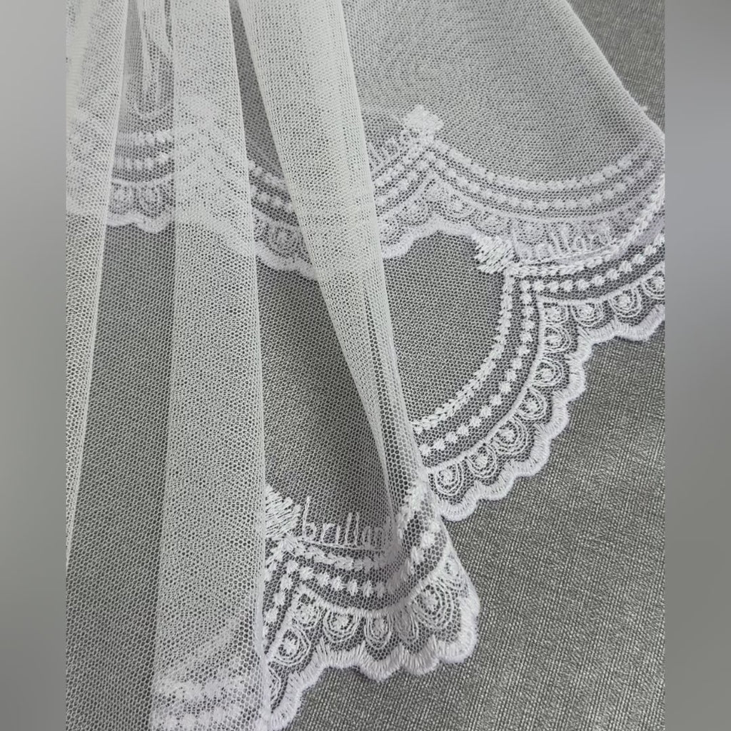 Lace Sheer Curtains with Embroidered Bottom, Snow White, European Design